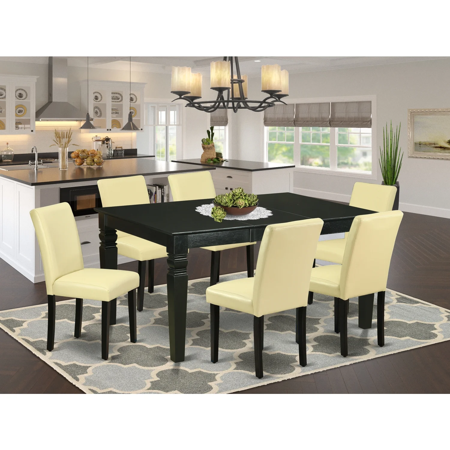 East West Furniture Weston 7-piece Wood Dining Set in Black/Eggnog