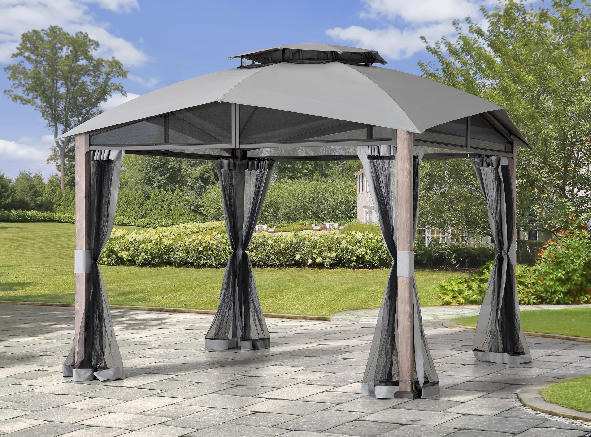 Sunjoy 12x12x9.7 Hillsdale Patio/Outdoor Soft Top Gazebo with Netting