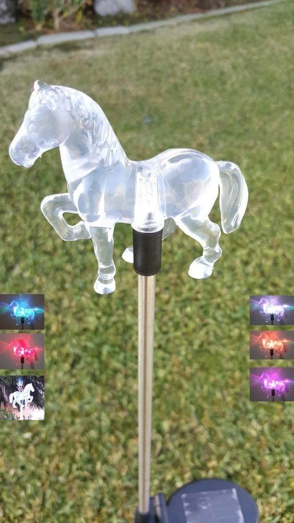 Clear Acrylic Horse Solar Powered Yard Stake, Set of 2, Outdoor Walkway Lighting