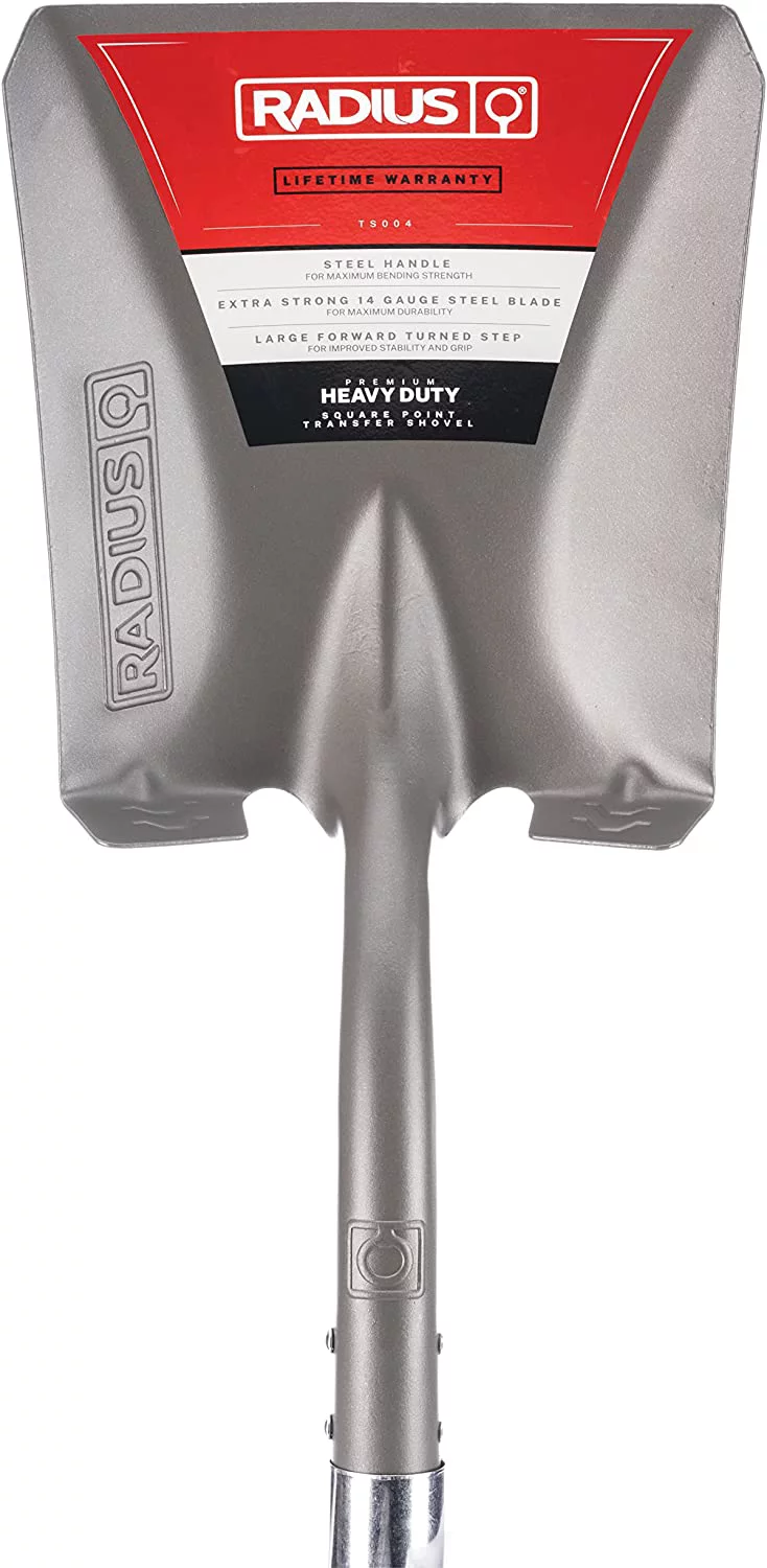 Radius Premium Long Handle Square-Point Shovel, Steel Shaft
