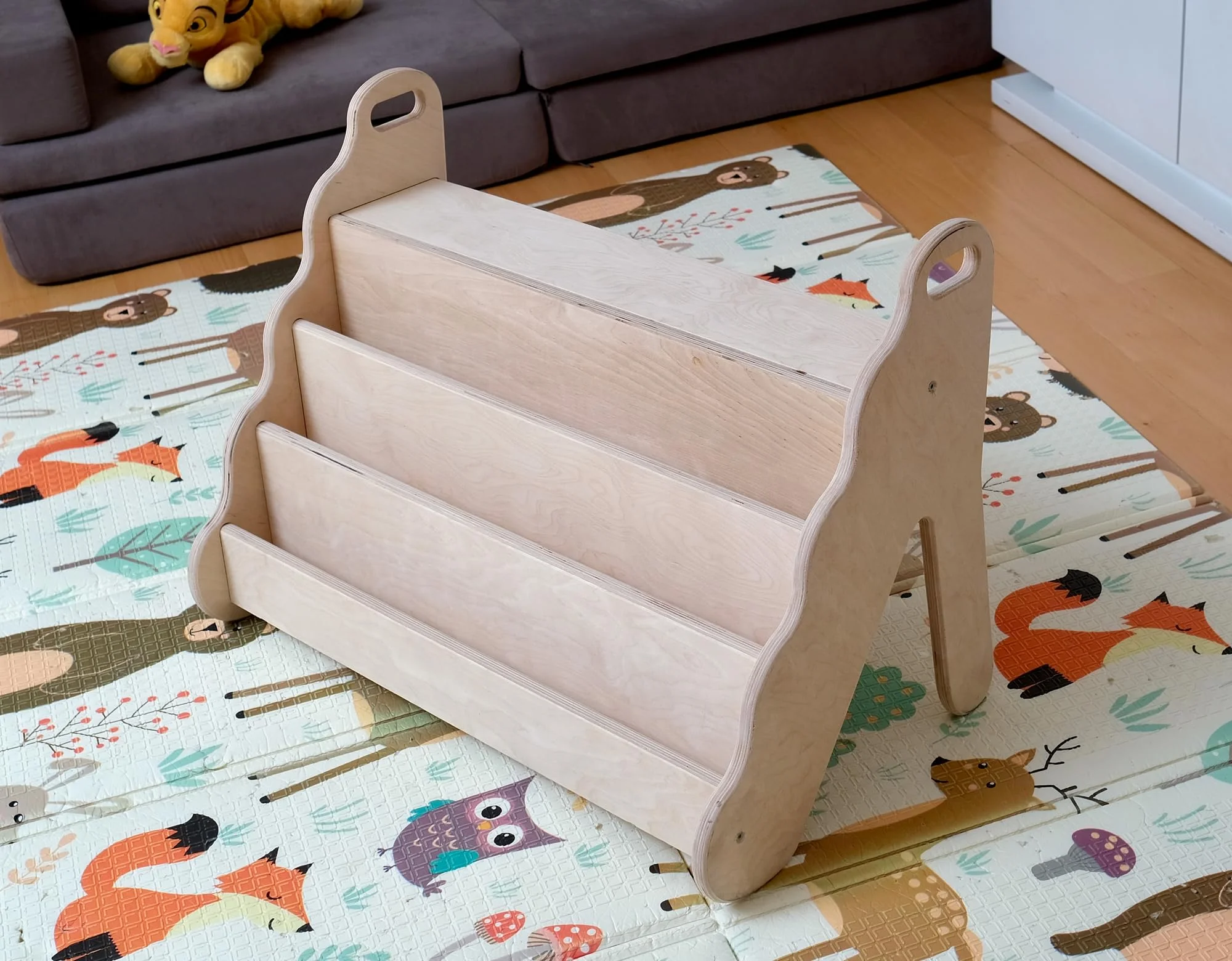 Montessori Freestanding Bookshelf | Easy Access Wooden Storage Rack for Kids | Wooden Shelves for Kid's Room (Seatable Medium)