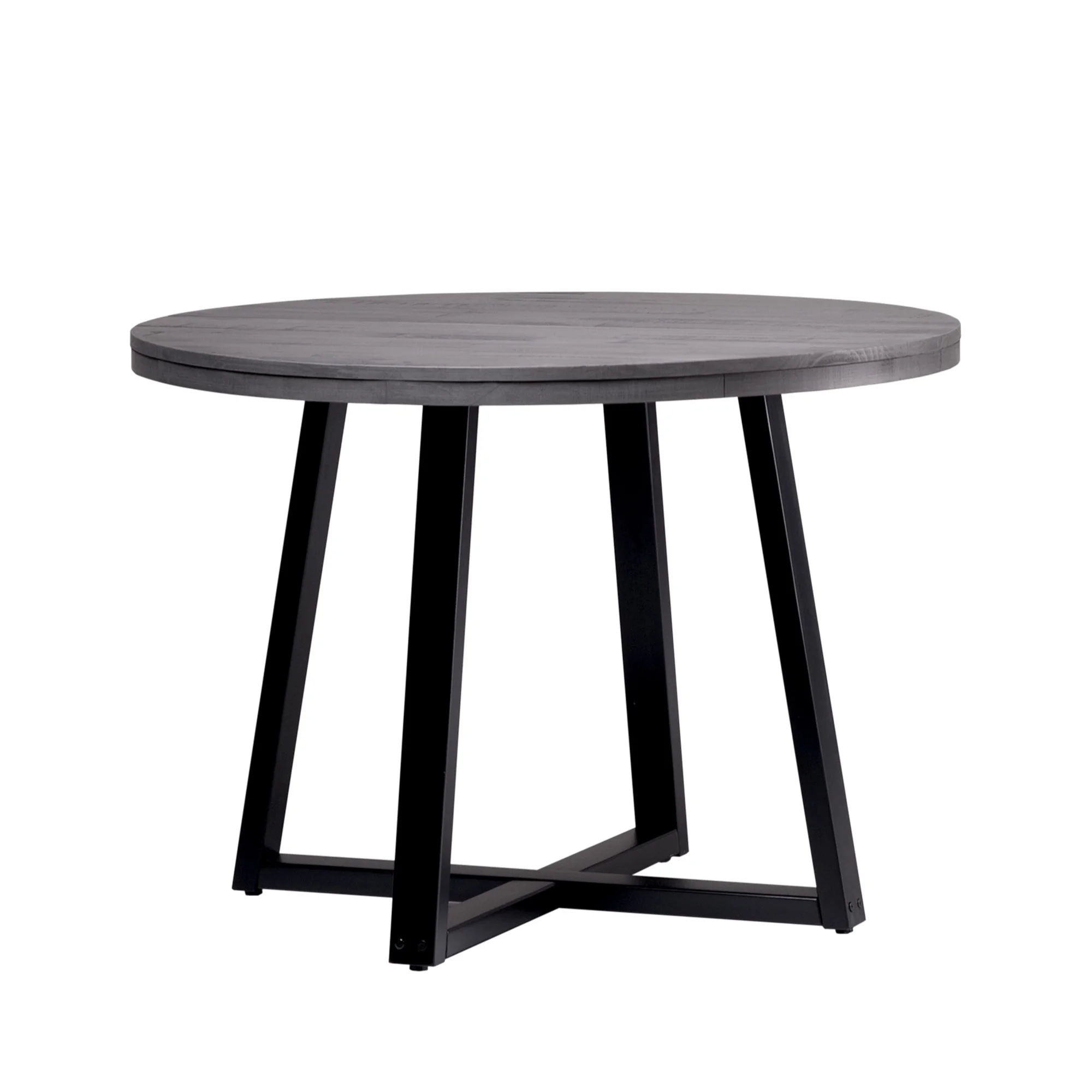 Walker Edison 42” Rustic Distressed Solid Wood Round Dining Table, Grey/Black