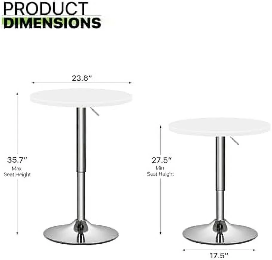 JYHOME 23.5'' Round Adjustable Height Wood  Pub Table Adjustable Range 27.5"-36" Living Room Dining Room  Cocktail Table (White Black)