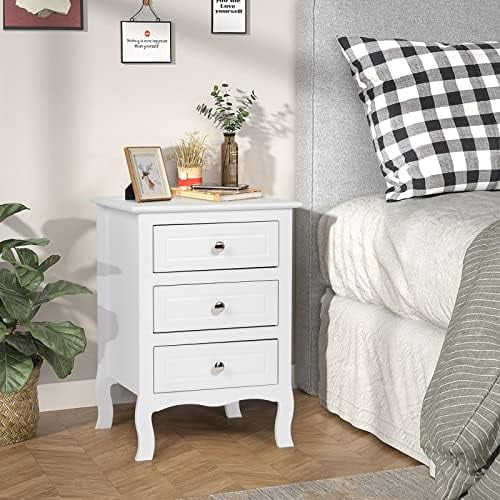 CHGBVC Nightstand with 3 Drawers Small Bed Side Cabinet  with Metal Handle Farmhouse Night Stands for Small Spaces Living Room Bedroom