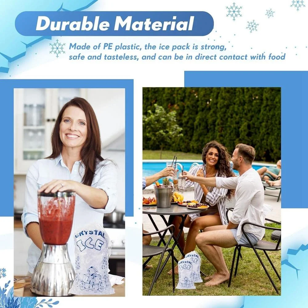 IKOMMI 100PCS Drawstring Ice Bag Clear Plastic Party Bags 8 lb Reusable AU