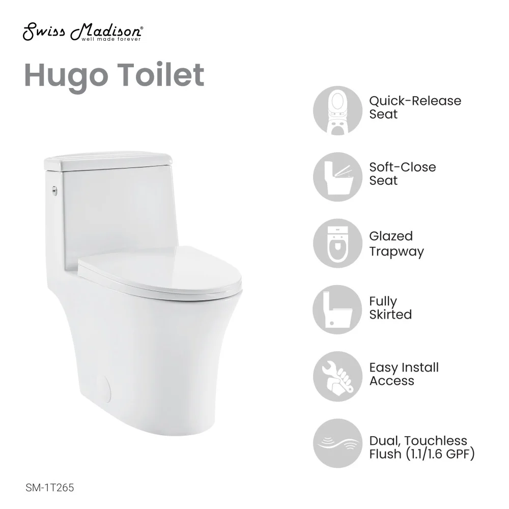 Hugo One-Piece Elongated Toilet Dual-Flush 1.1/1.6 gpf, Touchless