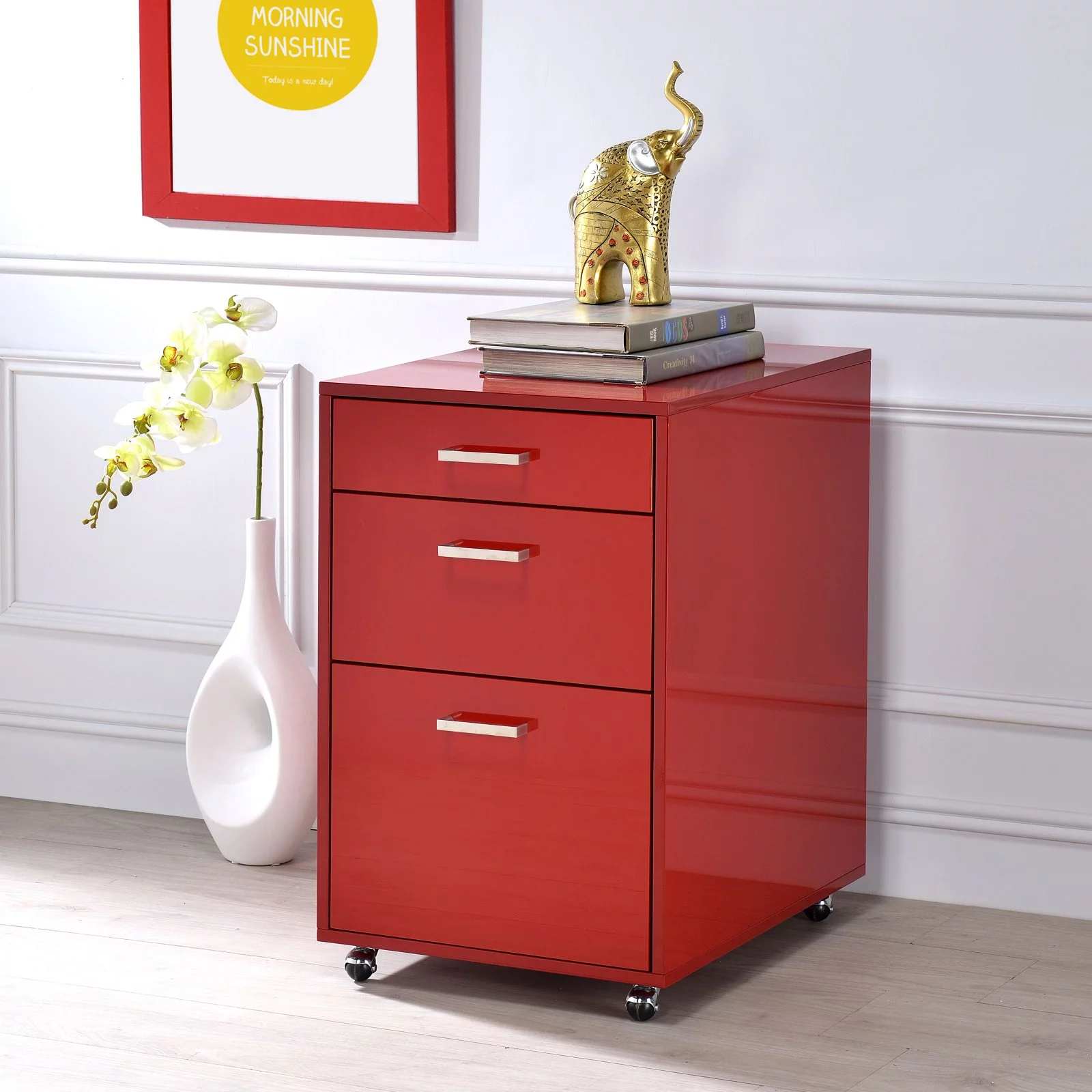 ACME Coleen Rectangular 3-Drawer Mobile File Cabinet in Glossy Black Wood