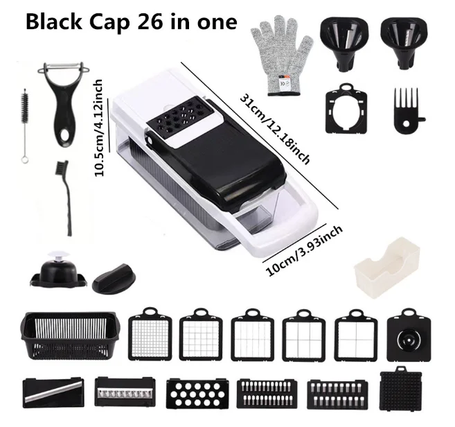 Multipurpose Vegetable Cutter， 25-In-1 Fruit And Vegetable Dicer, Slicer, Spiralizer, Kitchen Tools