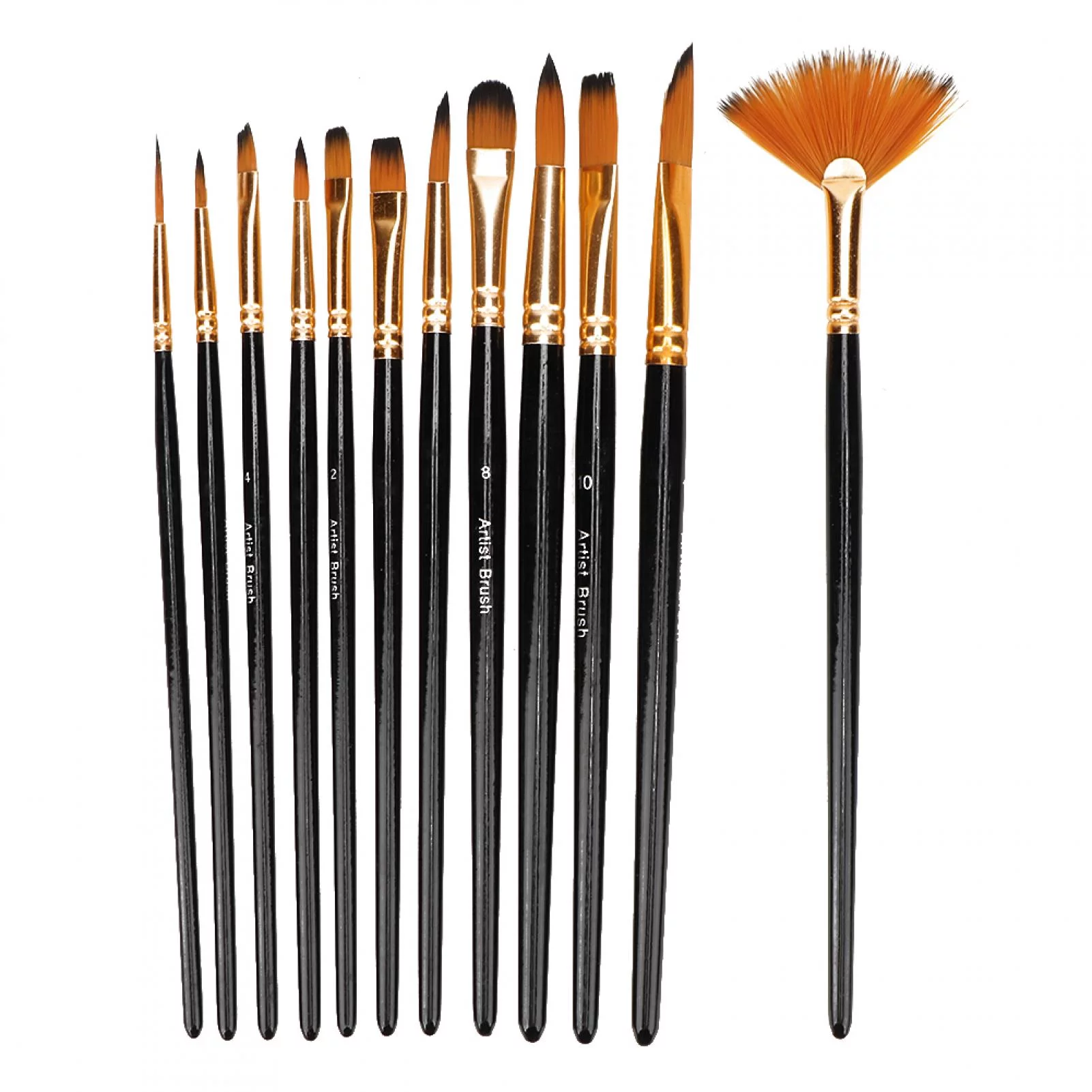12pcs Artist Nylon Paint Brushes Set for Body, Face, Watercolor, Acrylic and Oil Painting