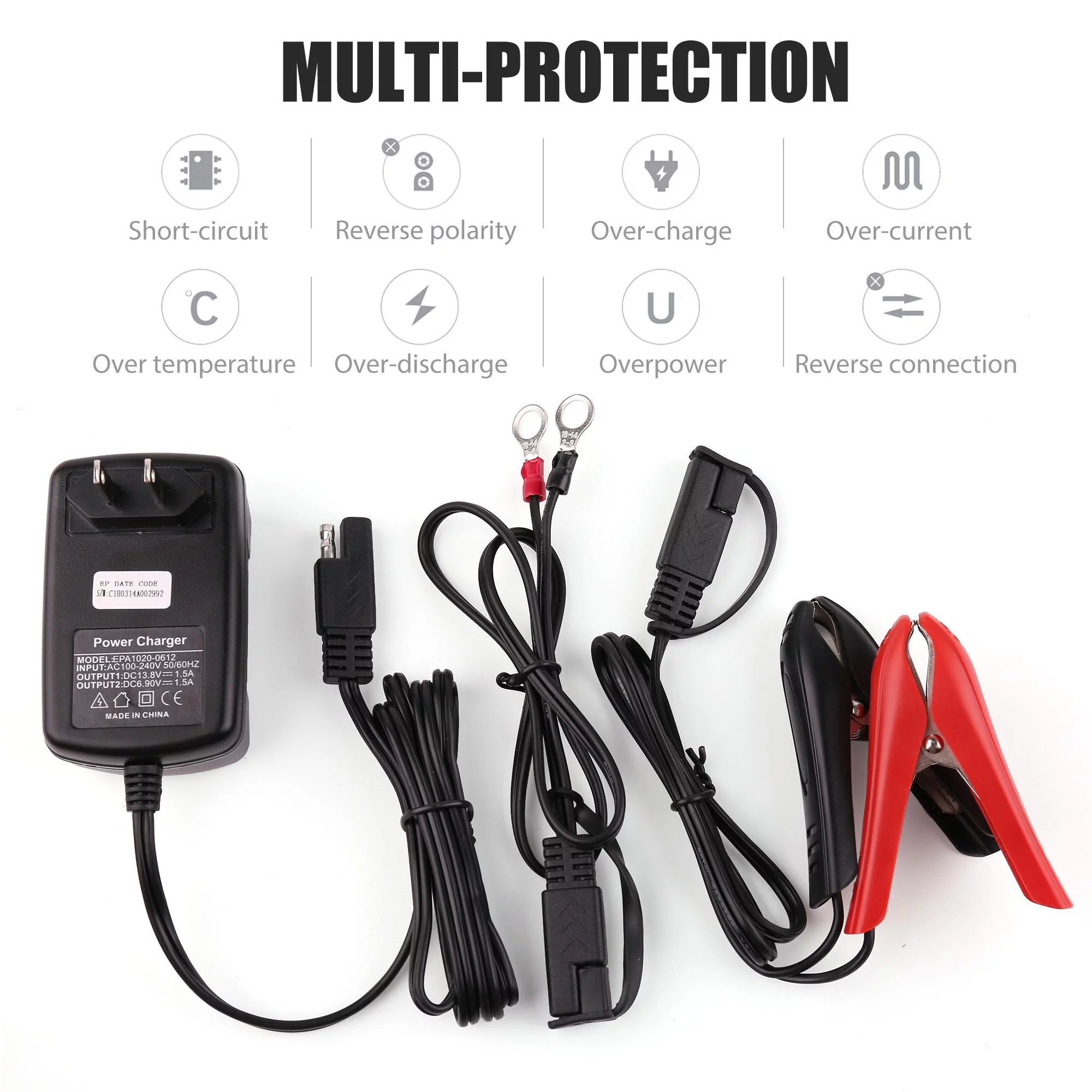 LotFancy Battery Trickle Charger Automatic 6V 12V 1.5A, Charger Universal Power Battery Maintainer