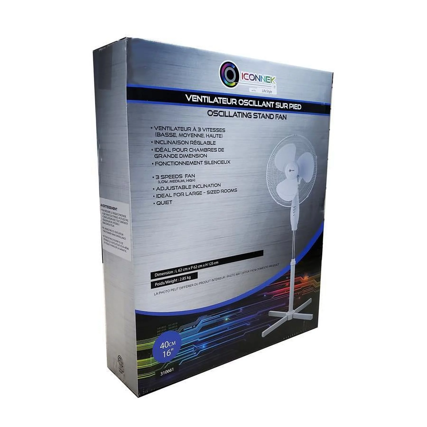 Iconnek - Three Speed Pedestal Fan, Adjustable Swing and Tilt, 16 '', White