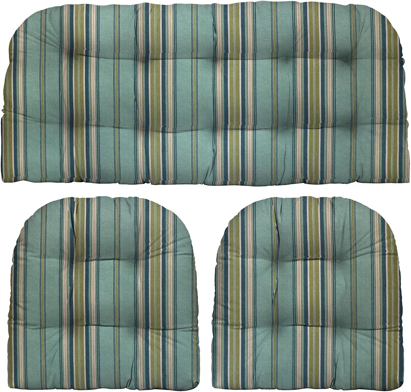 3 Piece Tufted Wicker Settee  Chair Cushion Set | Indoor/Outdoor Polyester Fabric | Reversible | 1 Loveseat 44” W X 22