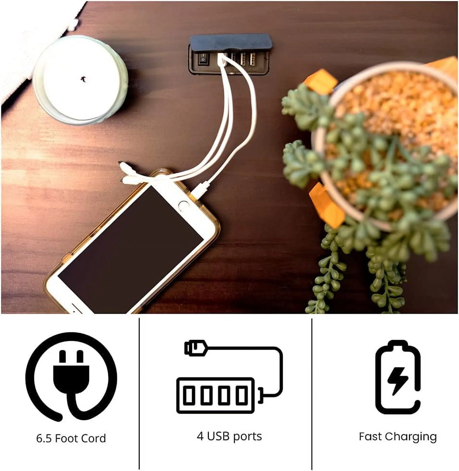 Nightstand with Charging Station of USB Ports, 18