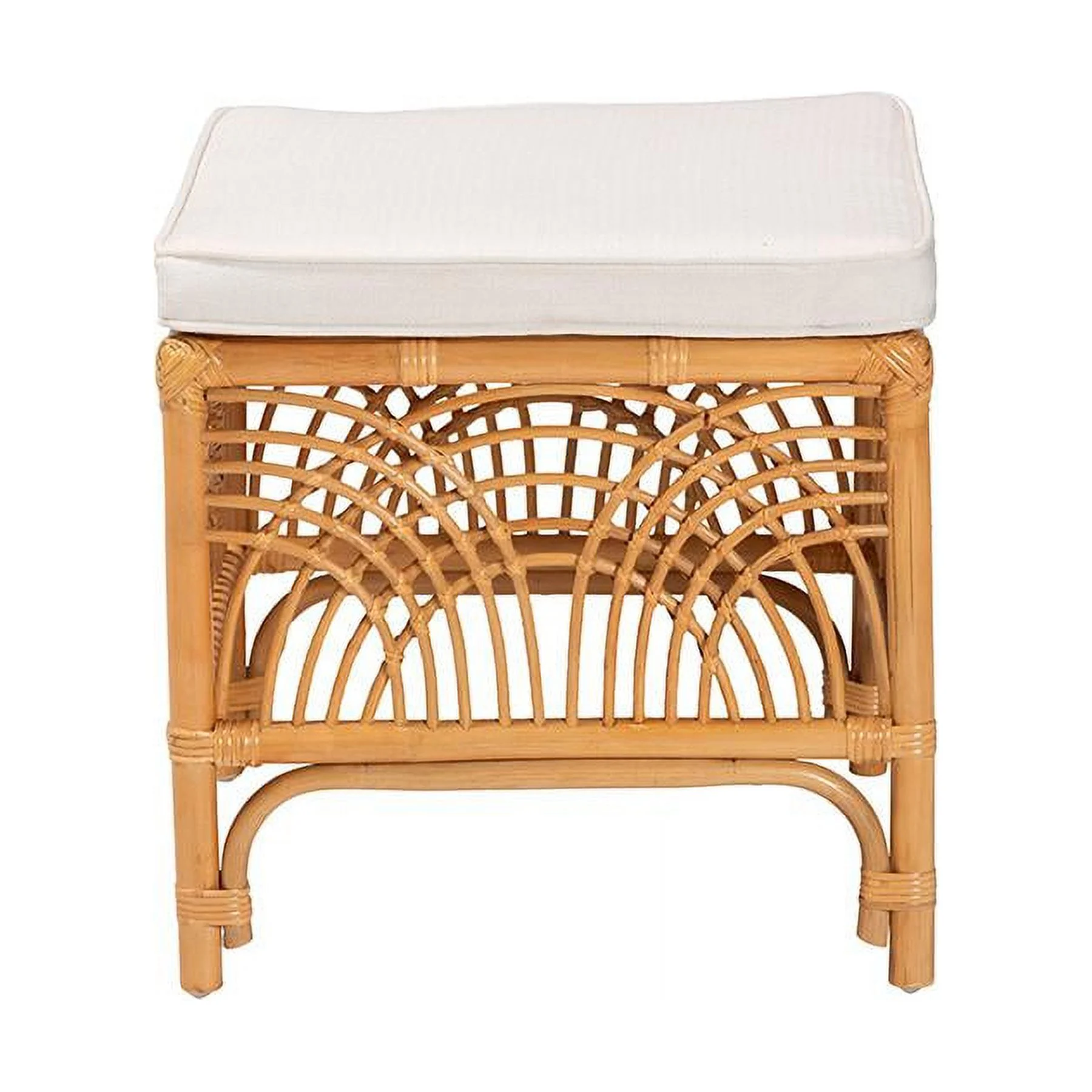 bali & pari Materra Modern Bohemian Rattan Footstool in Natural Brown