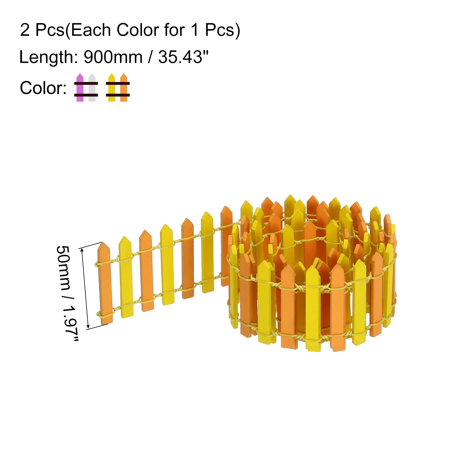 Uxcell 2pcs 35 Inch Miniature Garden Fence, Mini Ornament Wood Picket Fence Yellow Orange, Purple White