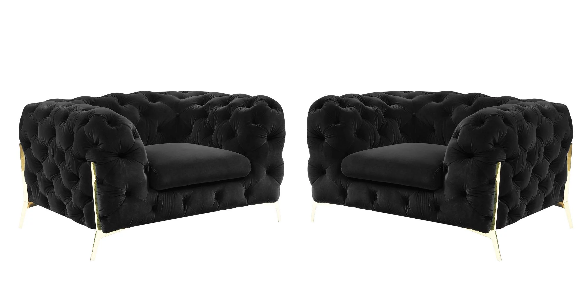 Deluxe Black Velvet Tufted Arm Chair Set 2P VIG Divani Casa Sheila Contemporary