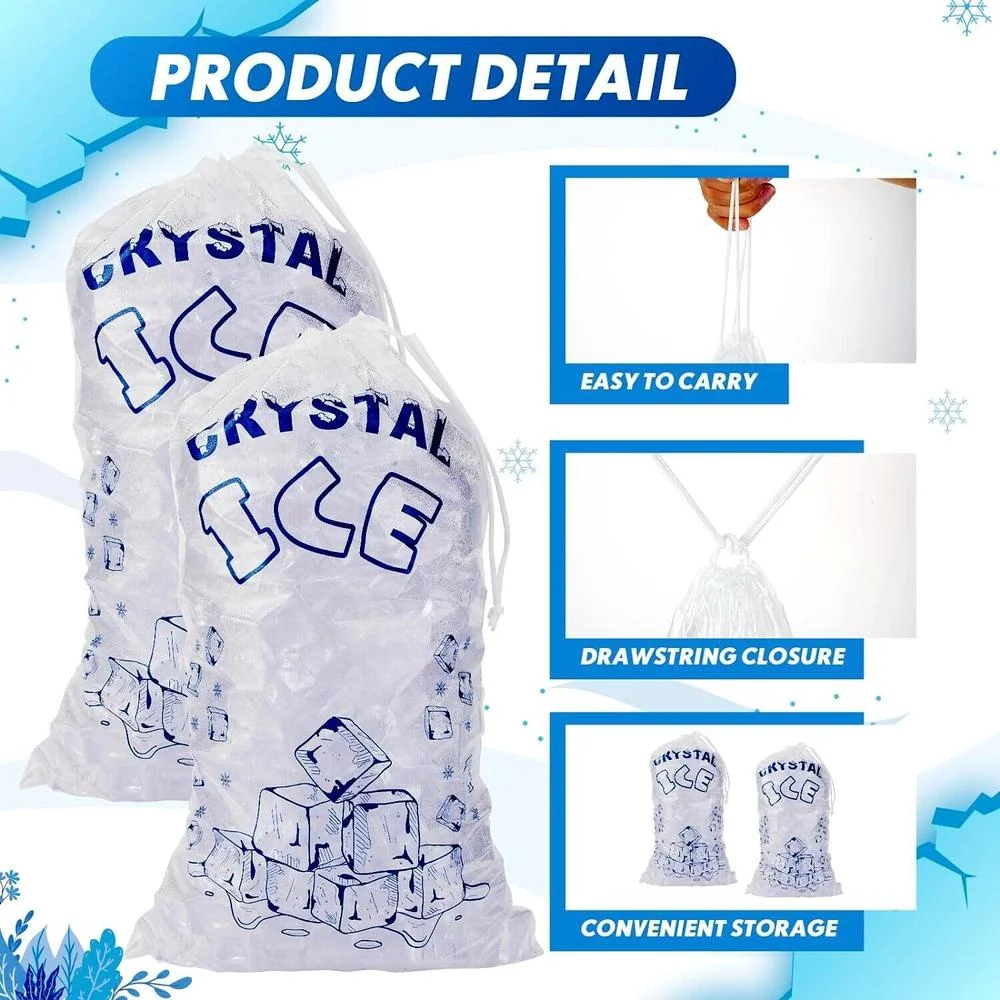 IKOMMI 100PCS Drawstring Ice Bag Clear Plastic Party Bags 8 lb Reusable AU
