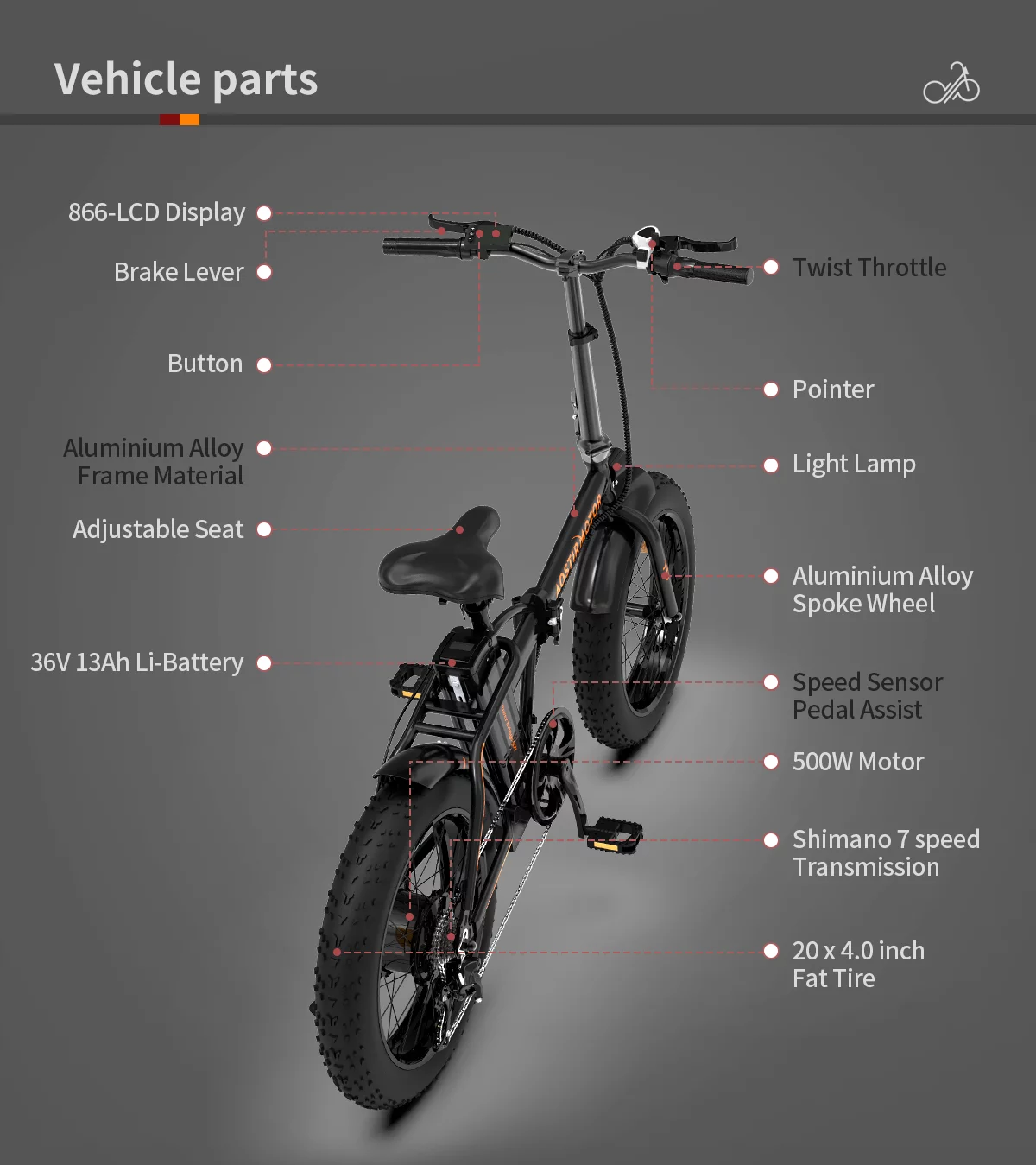 DFITO A20 Folding Electric Bike Ebike Bicycle 500W Motor 20