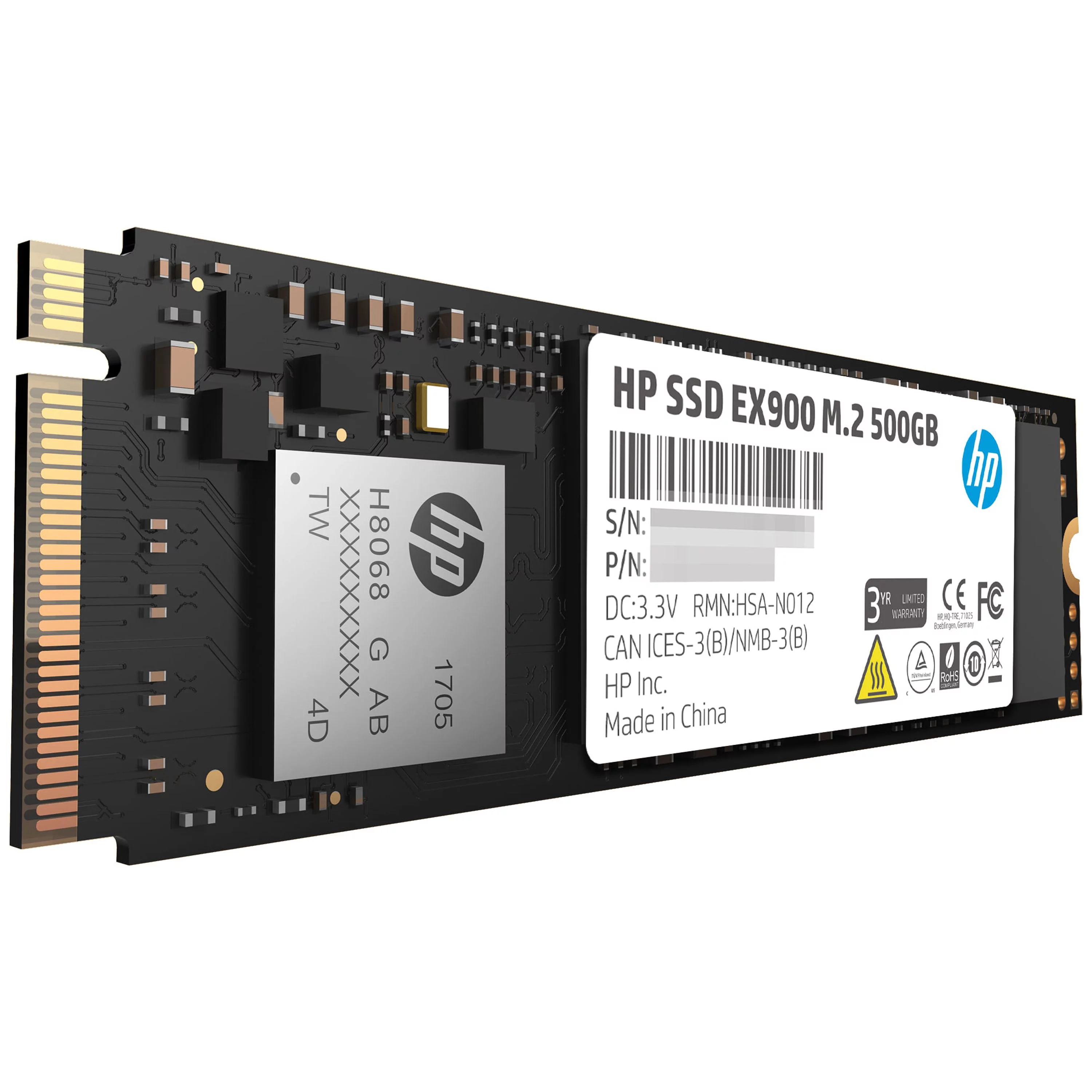 HP EX900 M.2 500GB PCIe 3.0 x4 NVMe 3D TLC NAND Internal Solid State Drive (SSD) 2YY44AA#ABC
