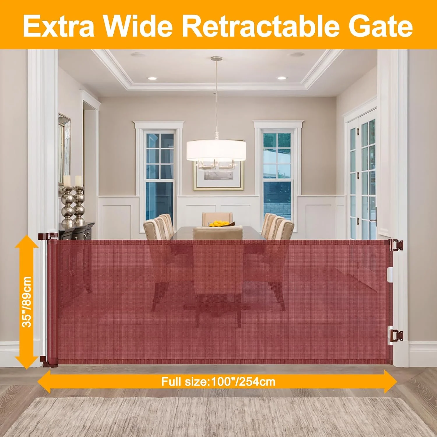 Retractable Baby Gate, Mesh Baby Gate or Mesh Dog Gate, 35