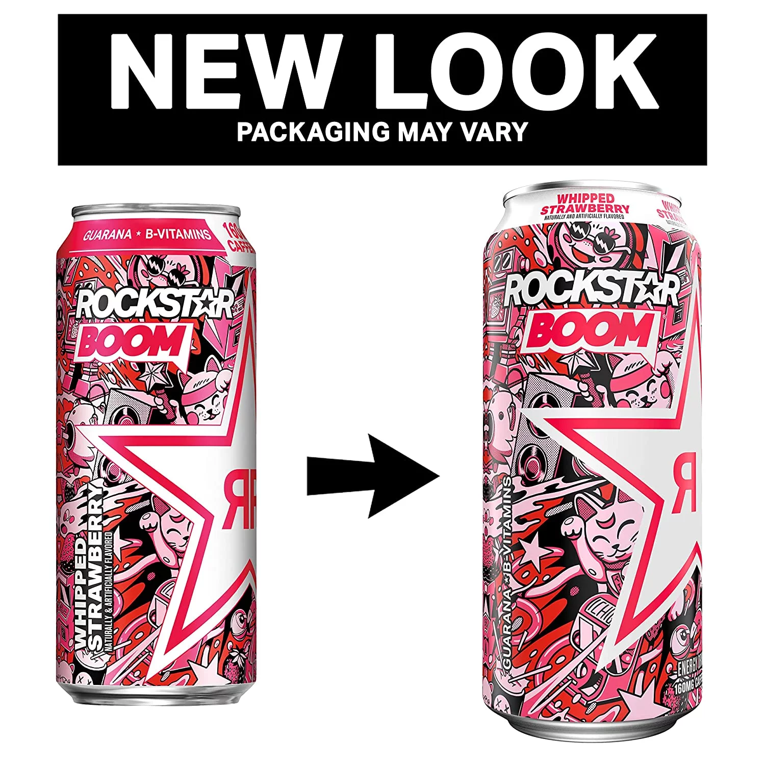 Rockstar BOOM! Whipped & Blended Energy Drink, Strawberry, 16 fl oz, 24 Pack Cans