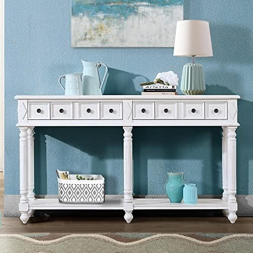 HBBOOMLIFE Farmhouse Long Entryway Console Table with Drawers  Narrow Sofa Table with  Bottom Shelves for Living Room Rustic Wood Console Table  Rustic