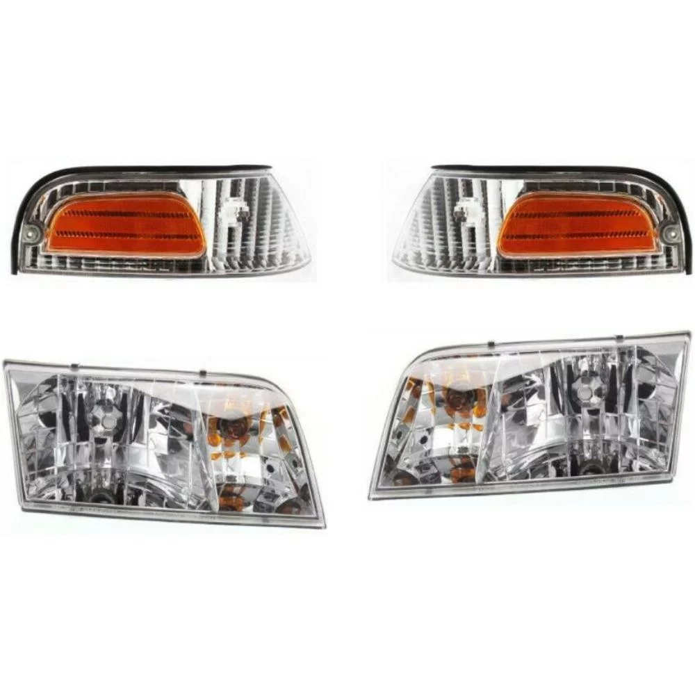 Geelife Headlights Headlamps & Corner Parking Lights Kit Set For 1998-11 Crown Victoria