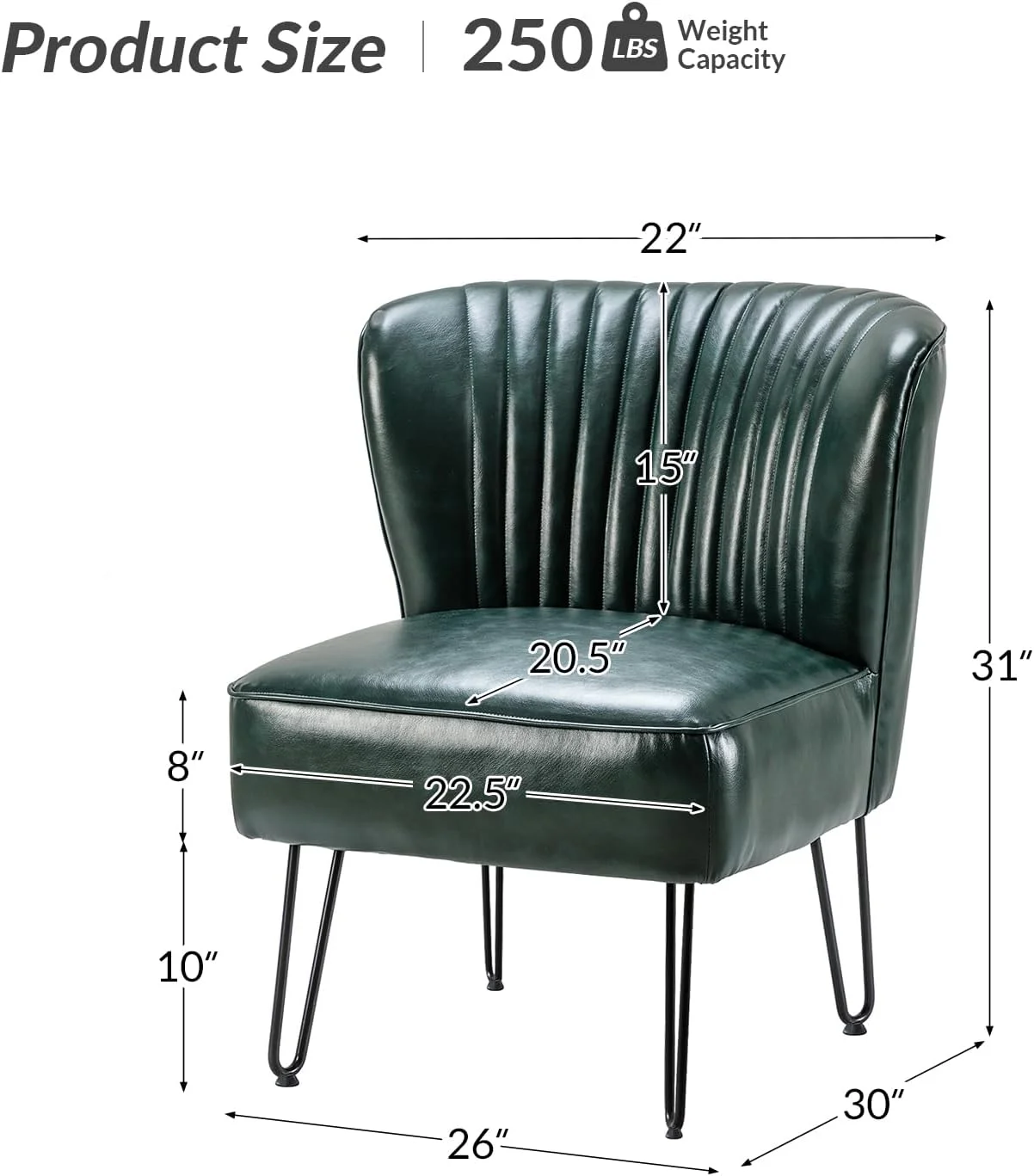 Faux Leather Accent Chairs Set Of 2 With Metal Base, Century Modern Living Room Chairs, Comfy Upholstered Armless Side Chairs For Bedroom, Green