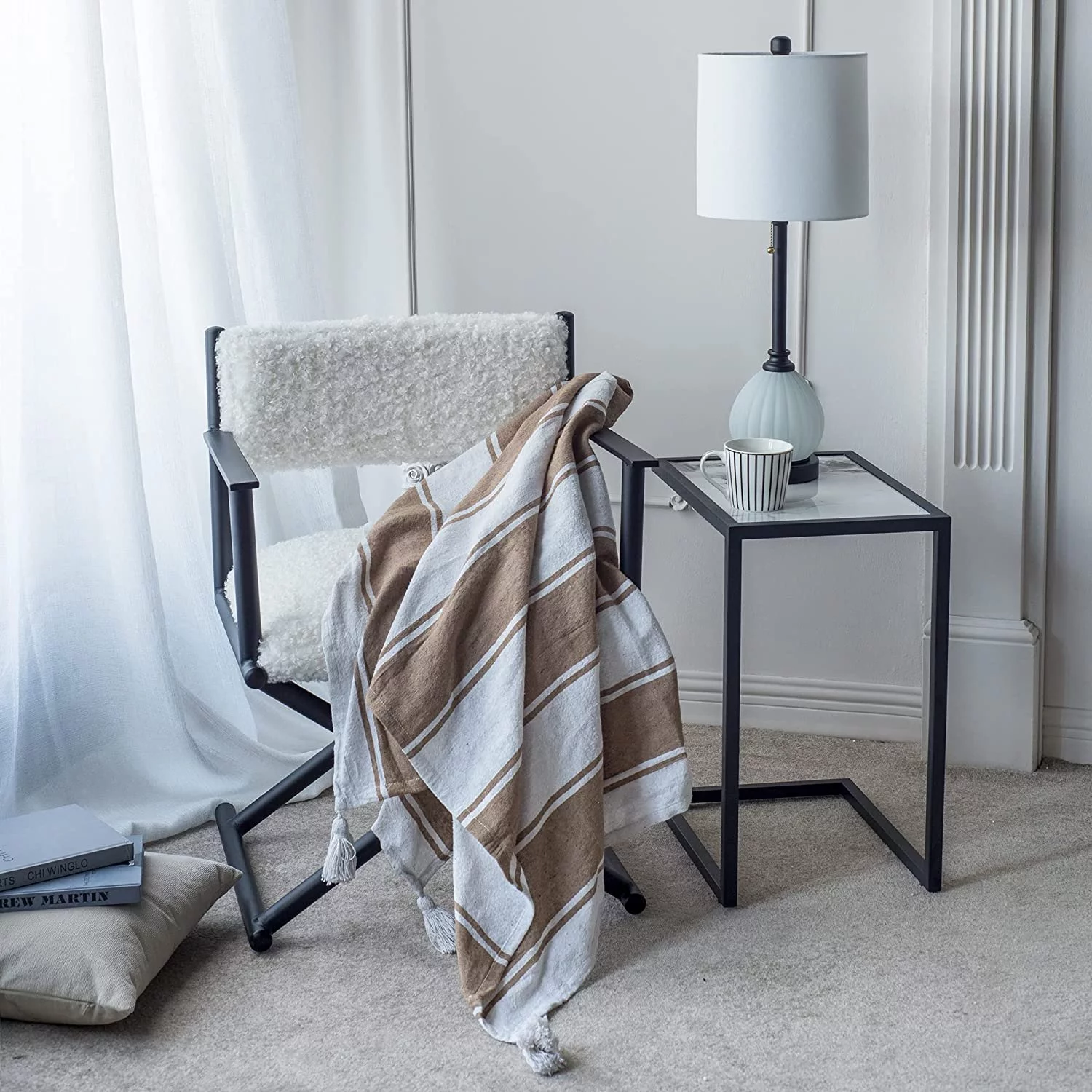 A&B Home Throw Blanket - Brown and White Stripe Woven Cotton Blend Blanket, 50