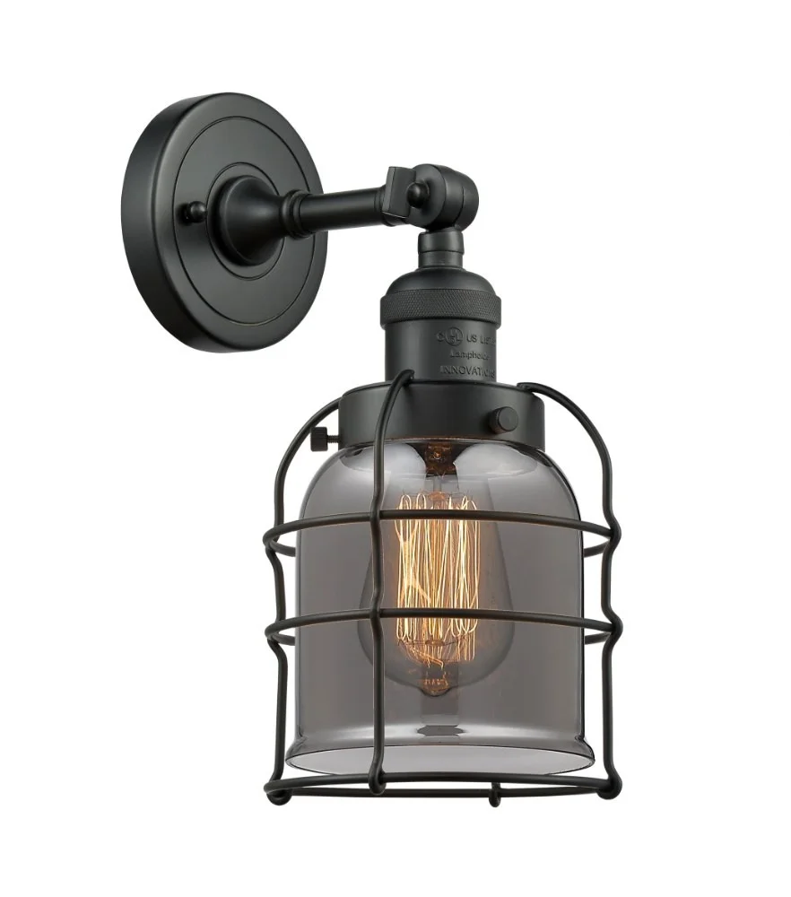 Innovations 203-BK-G53-CE-LED Small Bell Cage 1 Light Sconce part of the Franklin Restoration Collection, Matte Black