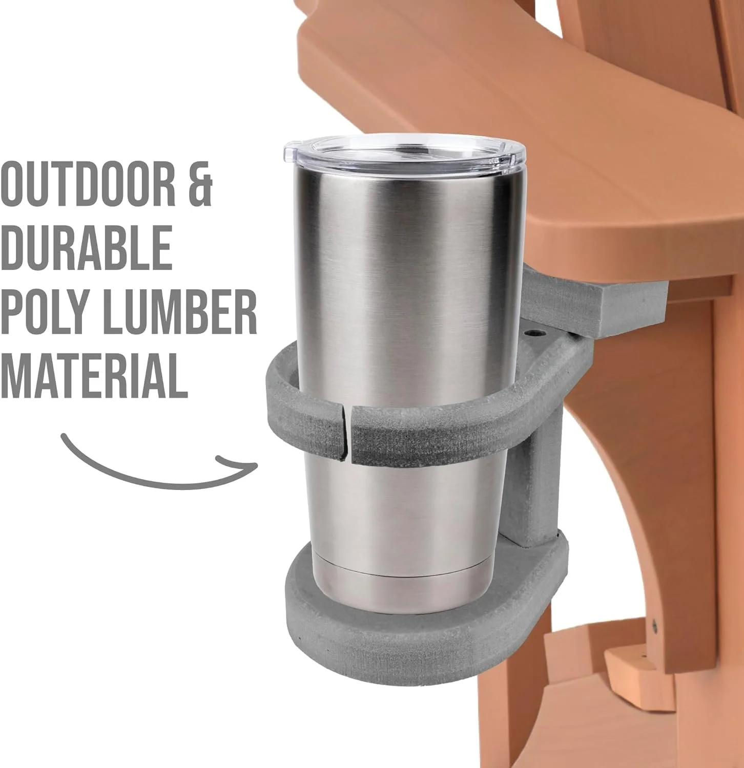 Durable Cup Holder for Outdoor Furniture - Adirondack Chair Cup Holder Attachment, Affordable, Perfect Outdoor Enthusiasts, Light Gray in Color - Southern Homewares