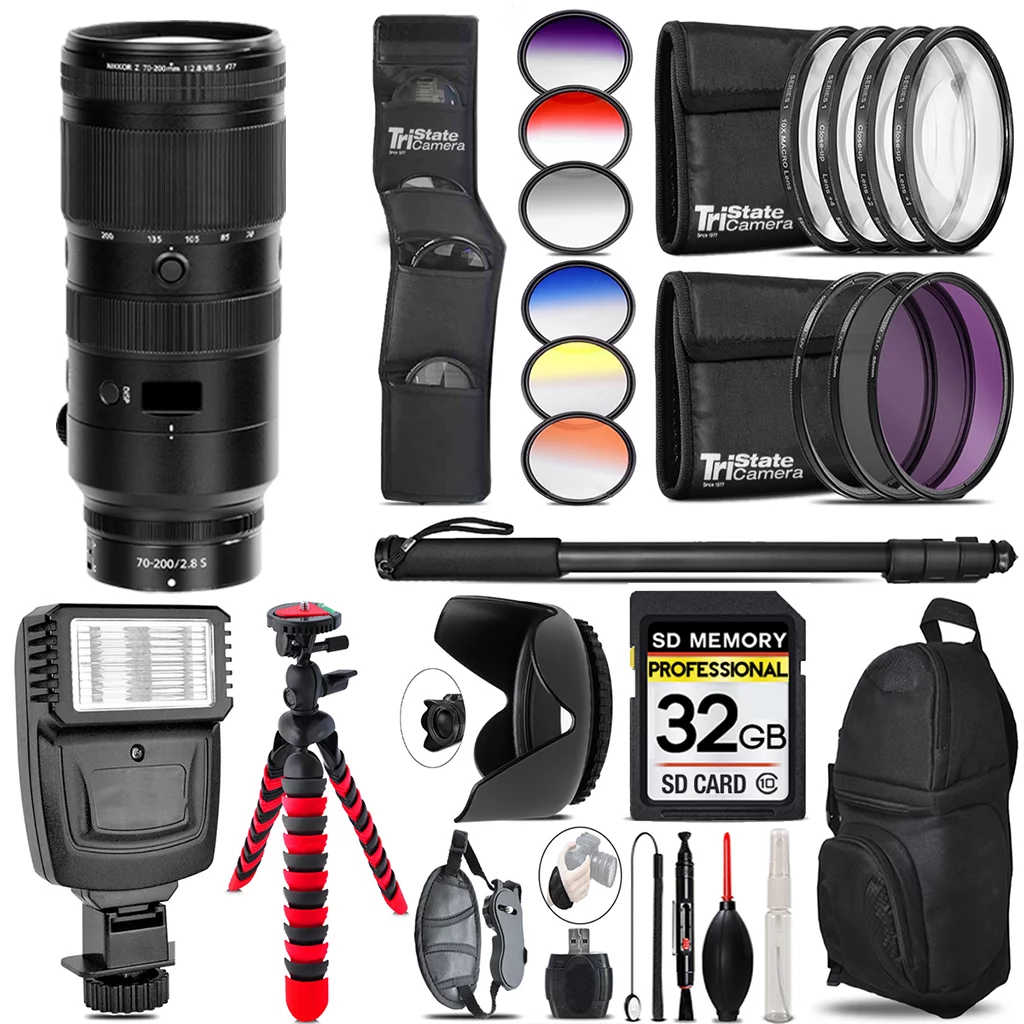 Nikon NIKKOR Z 70-200mm f/2.8 VR S Lens + Flash + Color Filter Set - 32GB Accessory Kit