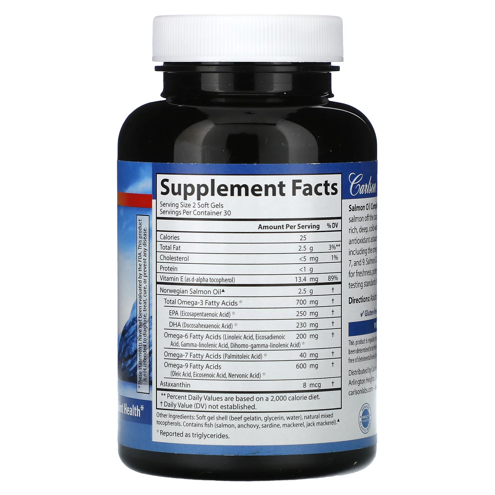 Carlson Omega-3 Enriched Salmon Oil Complete, 700 mg, 60 Soft Gels (350 mg per Soft Gel)