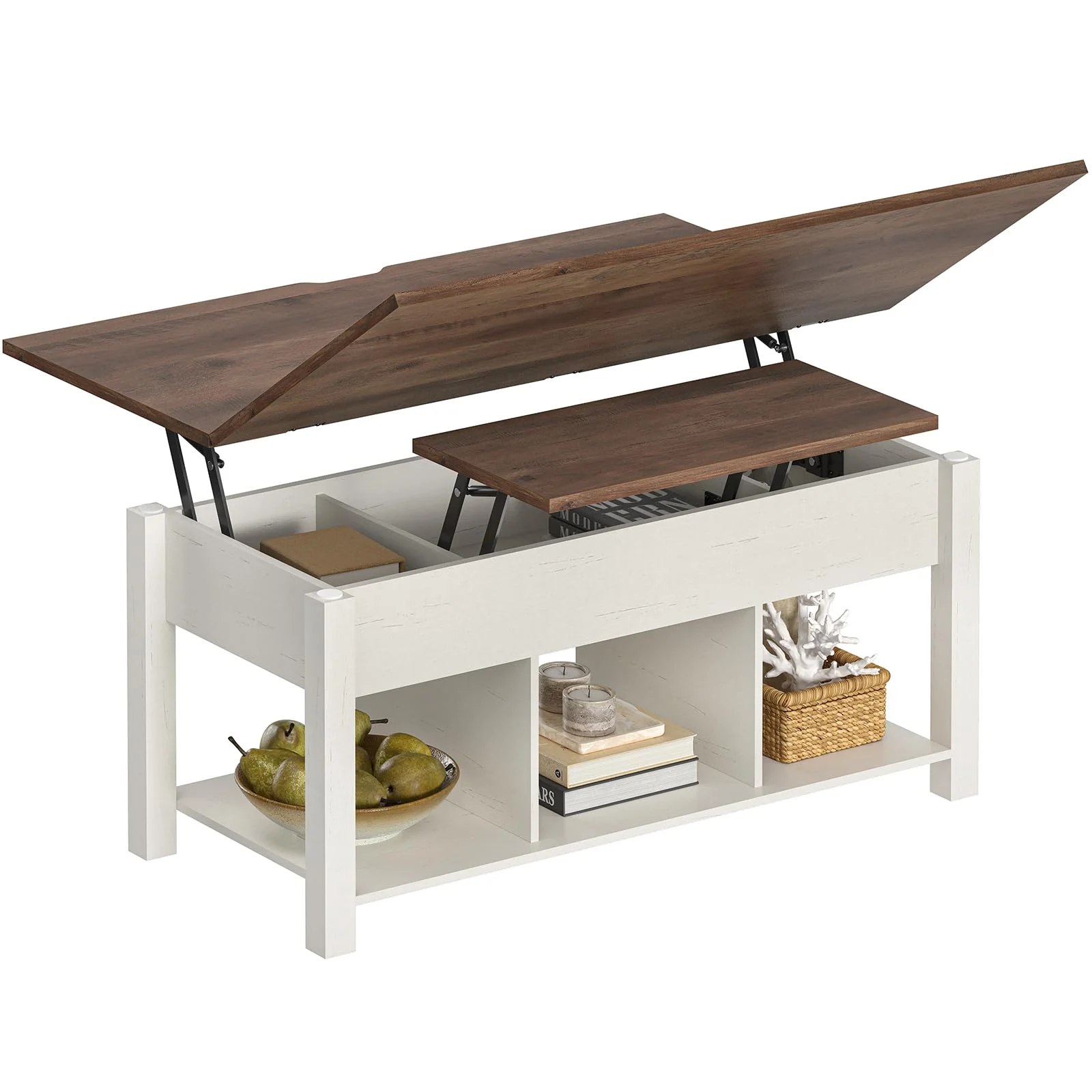Afuhokles Lift Top Coffee Table for Living Room, Modern Farmhouse Wood Coffee Tables with Hidden Compartments, White