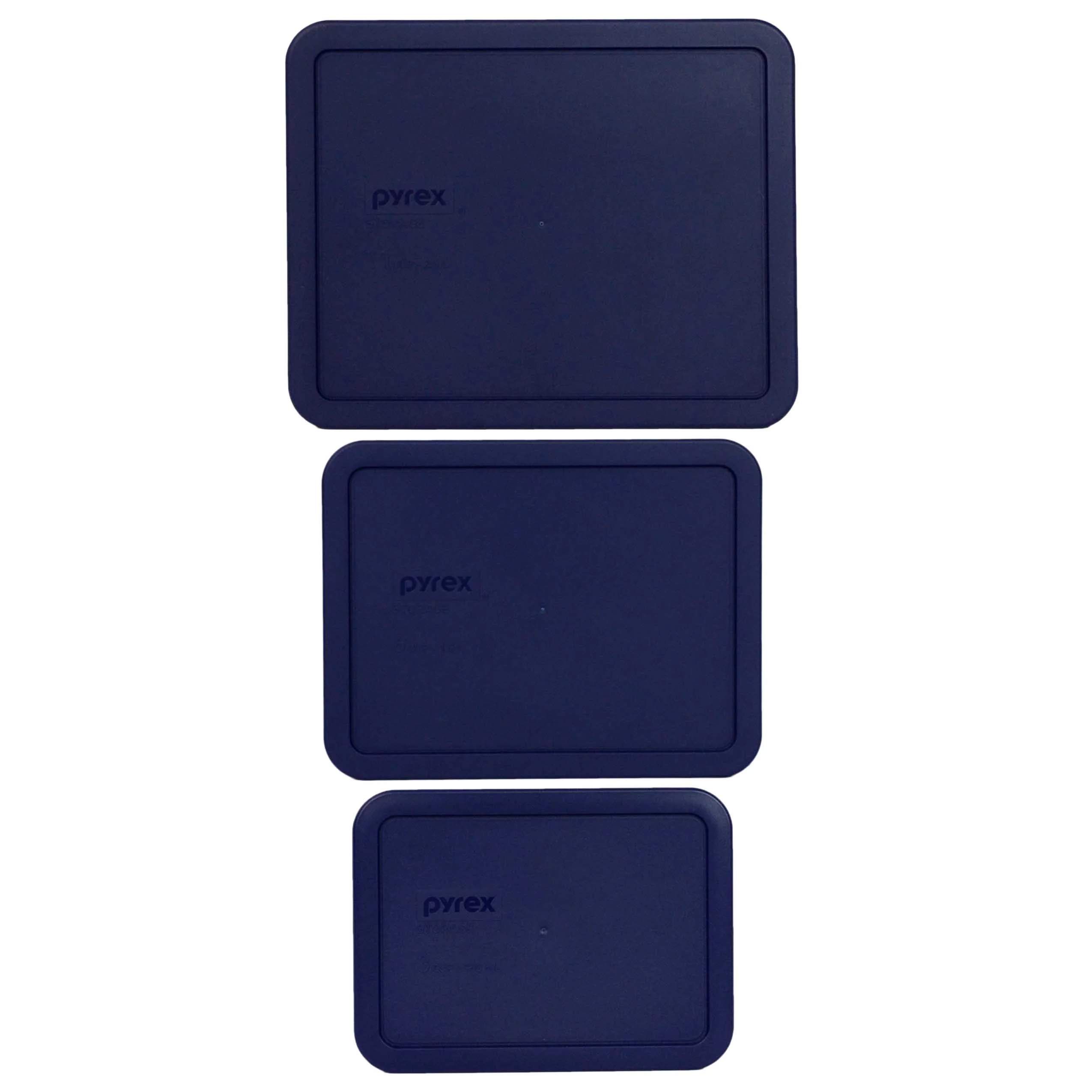 Pyrex (1) 7212-PC 11-Cup, (1) 7211-PC 6-Cup, and (1) 7210-PC 3-Cup Rectangle Blue Lids