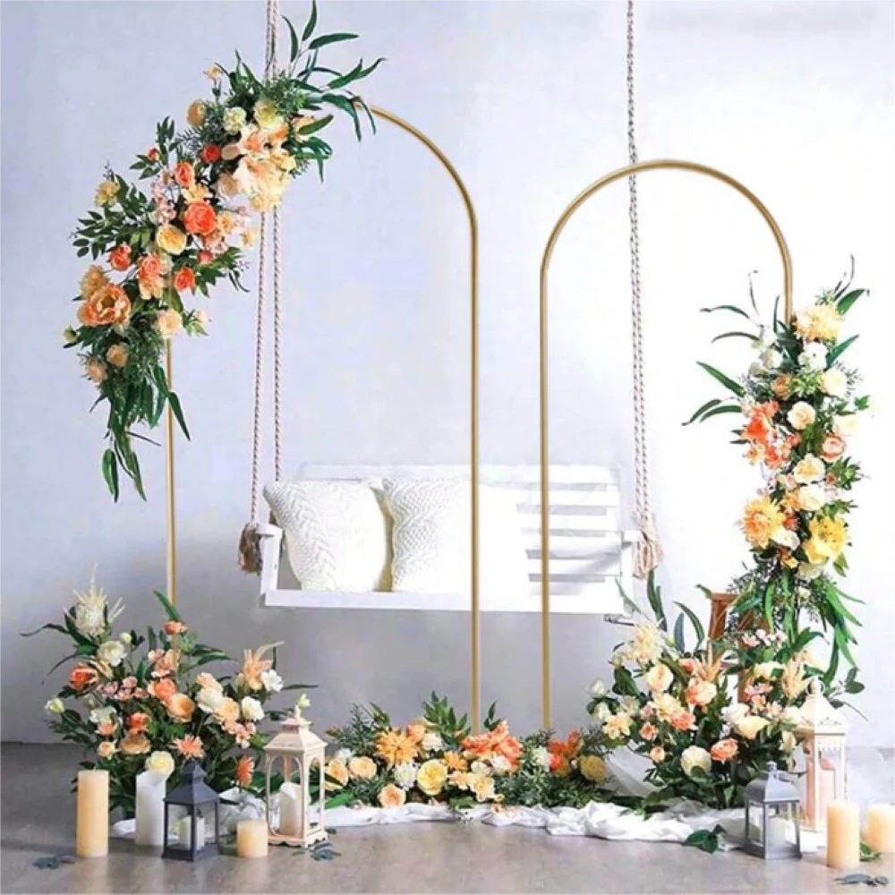 Metal Arch Backdrop Stand Set of 2 Gold Wedding Balloon Arched Backdrop Stand Square Arch Frame for Birthday Party Bridal Baby Shower Ceremony Decoration 6.6FT & 6FT