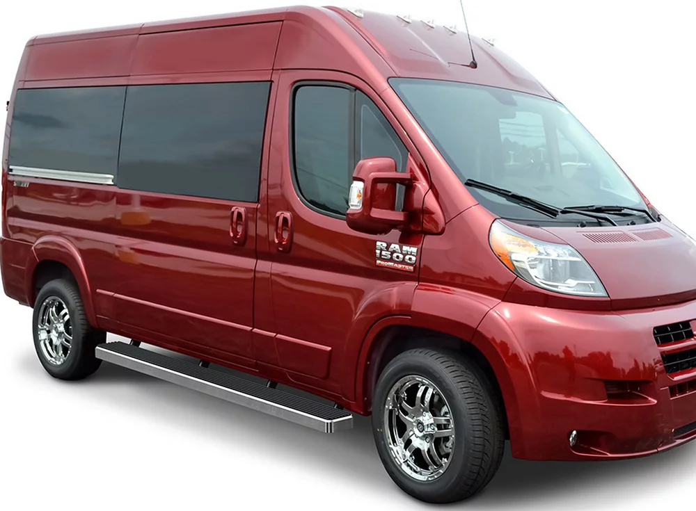 APS iBoard Running Boards 6 inches Silver Compatible with Ram ProMaster 2014-2023 Full Size Van 118 inches Wheelbase 3 Door Only Stainless Steel (Nerf Bars Side Steps Side Bars)