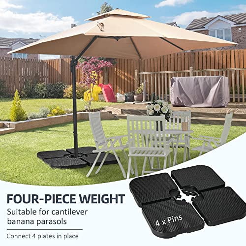 Outsunny HDPE Material Patio Umbrella Base Weights Sand Filled up to 175 Lb. for Any Offset Umbrella Base | 4-Piece, Water or Sand Filled, All-Weather, Black (Square)