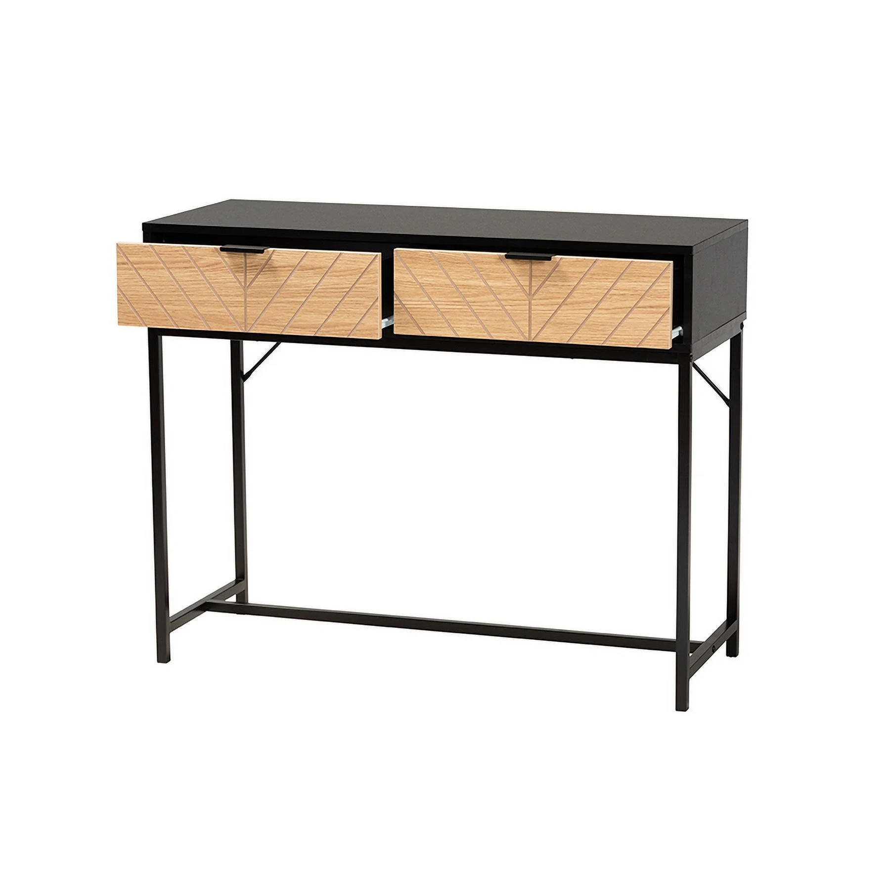 Baxton Studio Jacinth Modern Industrial Two-Tone Black and Natural Brown Finished Wood and Black Metal 2-Drawer Console