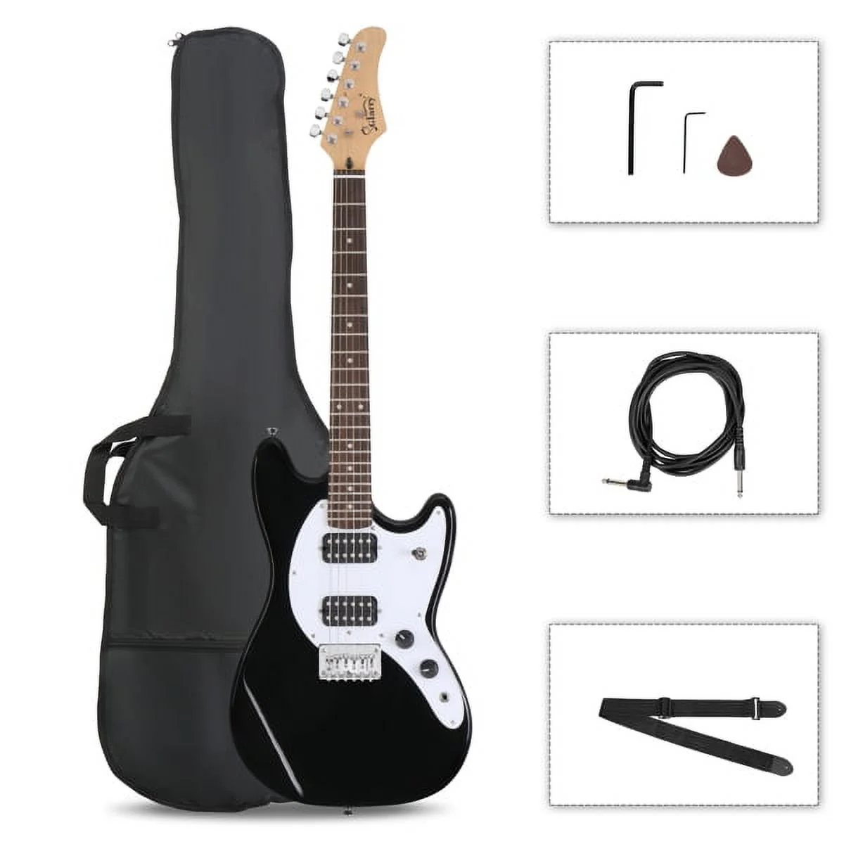 Fithood Glarry Full Size 6 String H-H Pickups GMF Electric Guitar with Bag Strap Connector Wrench Tool Black