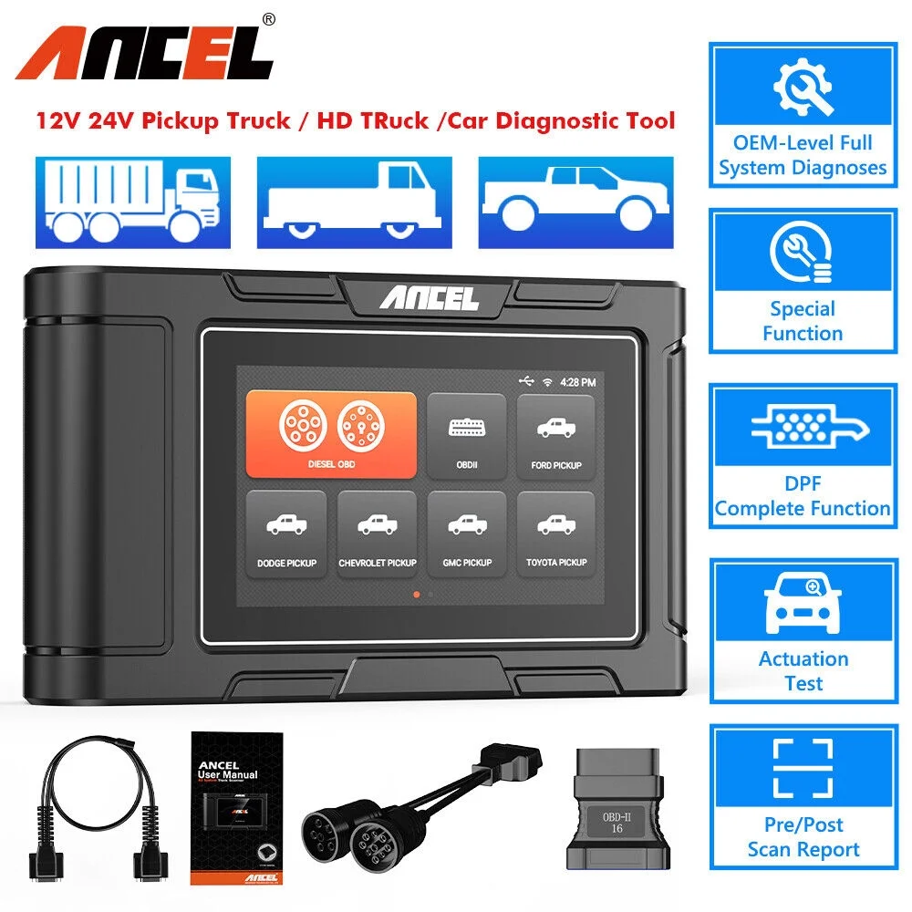ANCEL HD3500 All System Bidirectional Pickup Light Duty Truck 2 in 1 OBD2 Scanner Diesel Scanner 12V/24V Diagnostic Tool