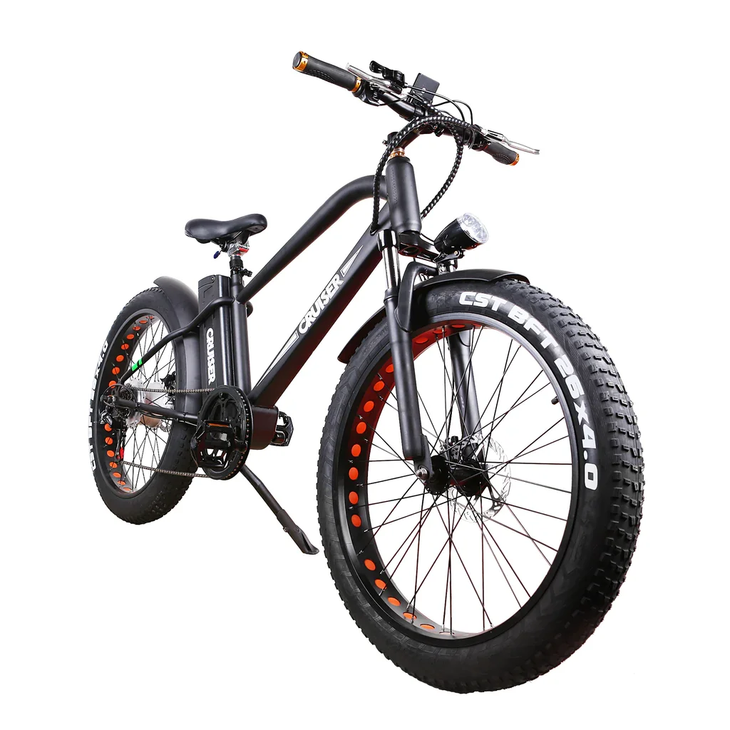 Nakto 26in SUPER CRUISER Fat Tire Electric Mountain Bicycle/Bike for adults 500w Motor 48v 12Ah Li-Ion Battery 5 Pedal Assist Levels