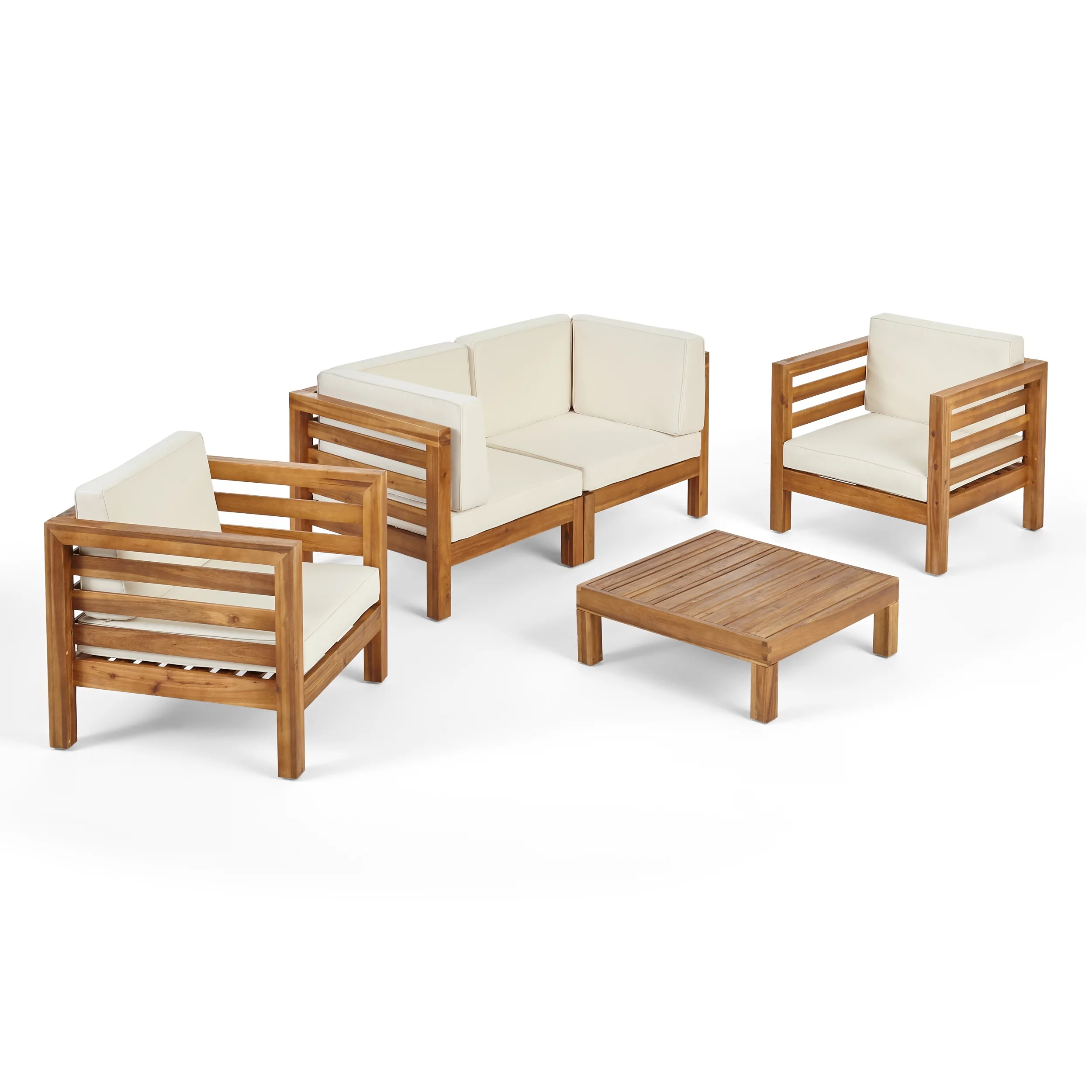 Noble House Oana Outdoor 4 Seater Loveseat Chat Set Teak