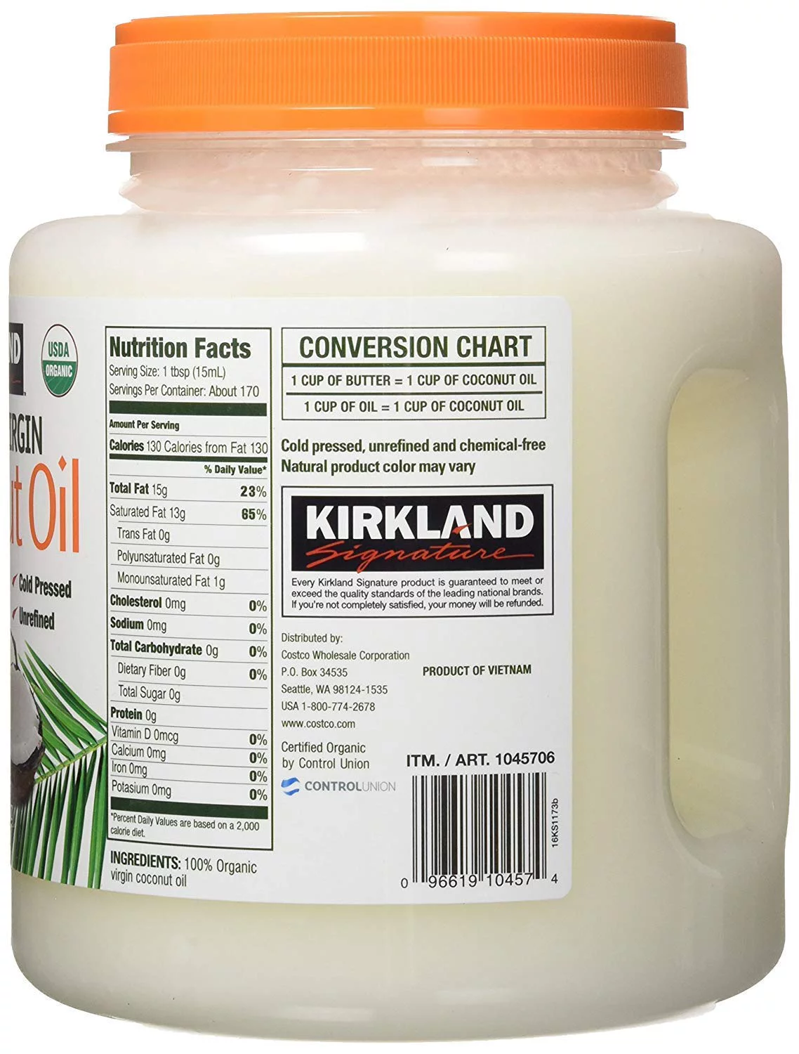 Kirkland Organic Virgin Coconut Oil - 2.38Kg Tub