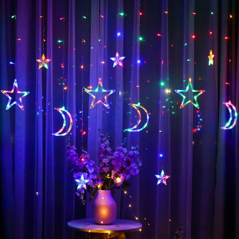 ZOELNIC 12 Stars 138 LED Star Lights, Curtain String Lights for Bedroom with 8 Lighting Modes,Waterproof Window Lights Ramadan Decorations, Wedding,Garden Christmas Decorations Lights - Multi-color