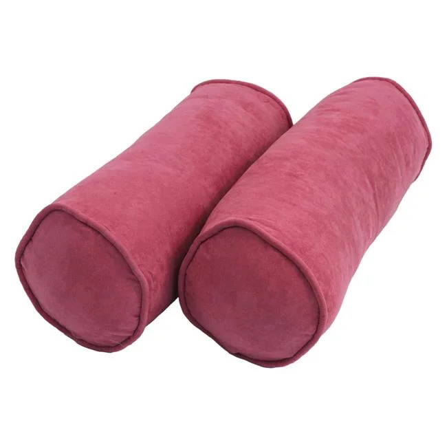 20 x 8 in. Double-Corded Solid Microsuede Bolster Pillows with Inserts, Bery Berry - Set of 2