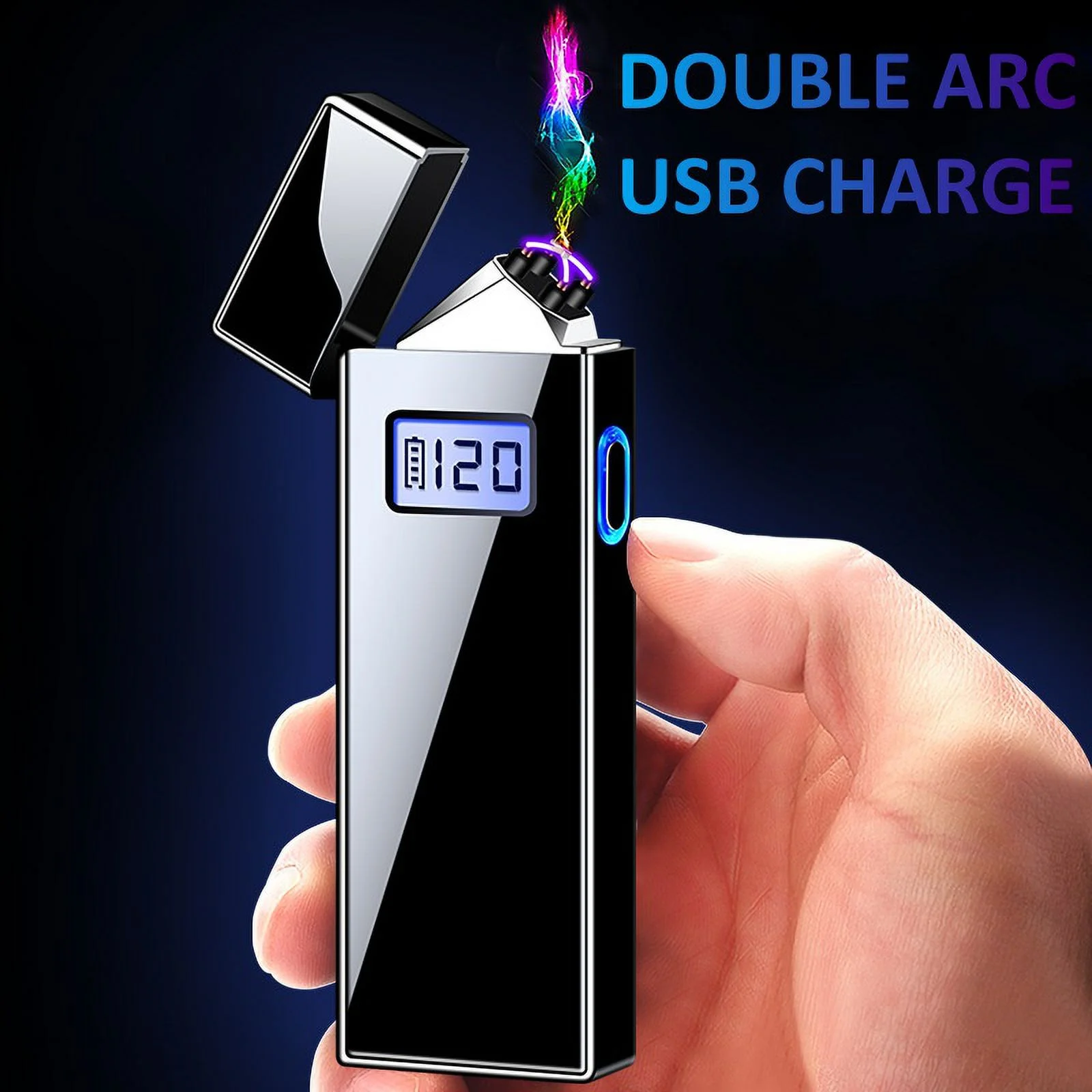 Electronic Lighter USB Rechargeable Windproof Flameless Double Arc Plasma Lighter Camping Picnicking Hiking Hiking Men's Gift Electronic Lighter