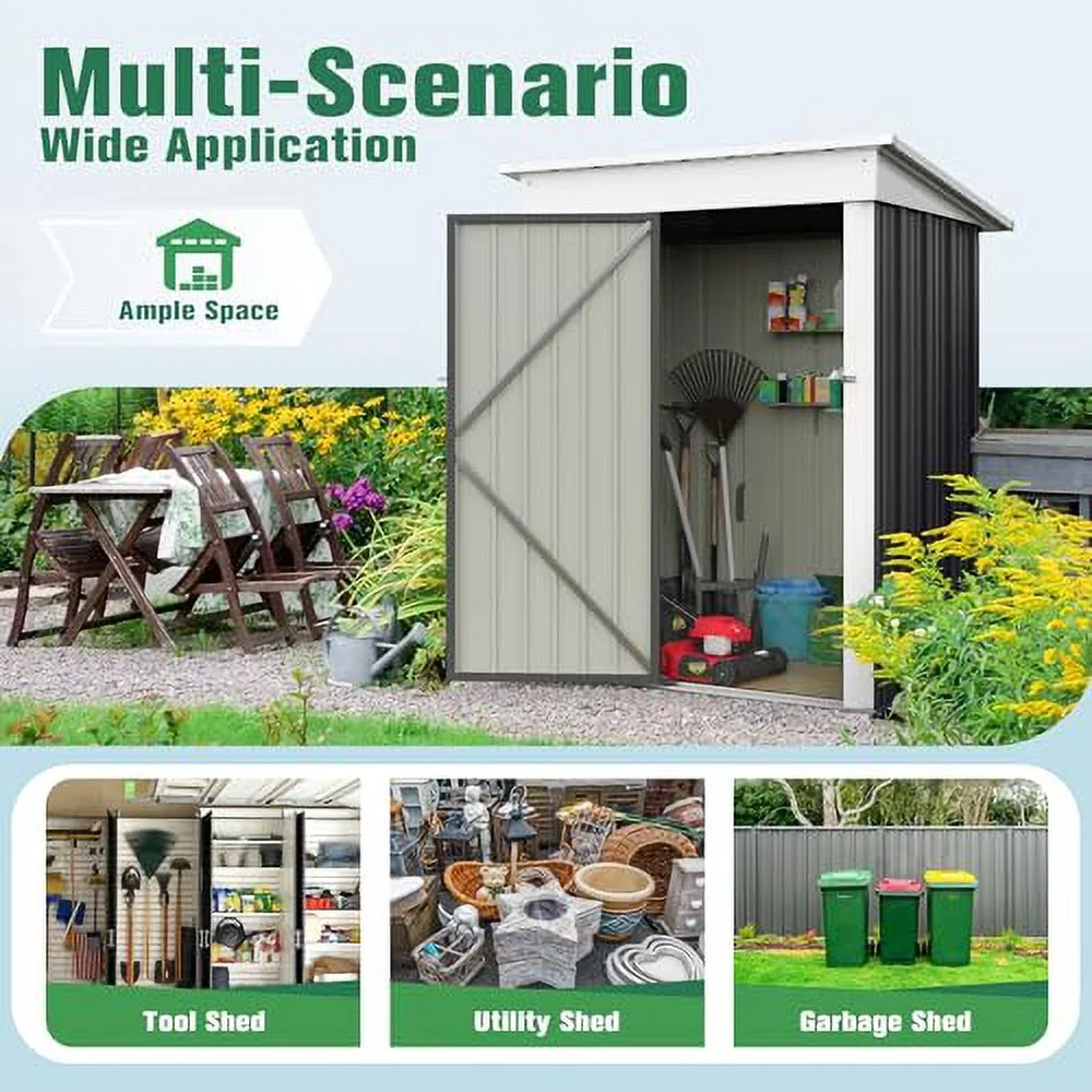 Flamaker Storage Shed Waterproof Metal Garden Shed with Lockable Door Utility Tool Shed Outdoor Storage for Backyard, Patio and Lawn (5 x 3 FT, White)