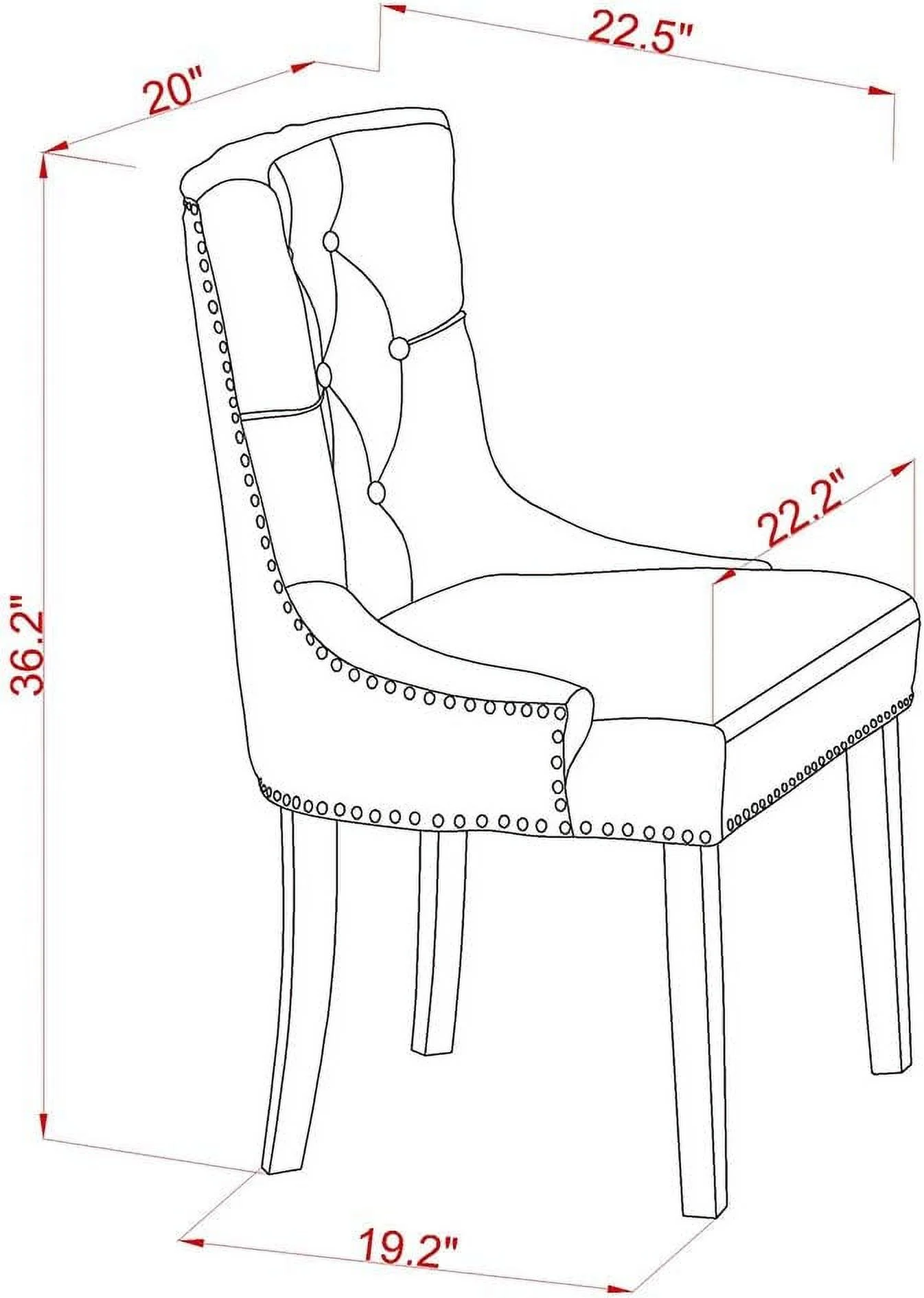 FRP3T05 Friona Parson Dining Chairs - Button Tufted Nailhead Trim Doeskin Linen Fabric Upholstered Chairs, Set Of 2, Mahogany