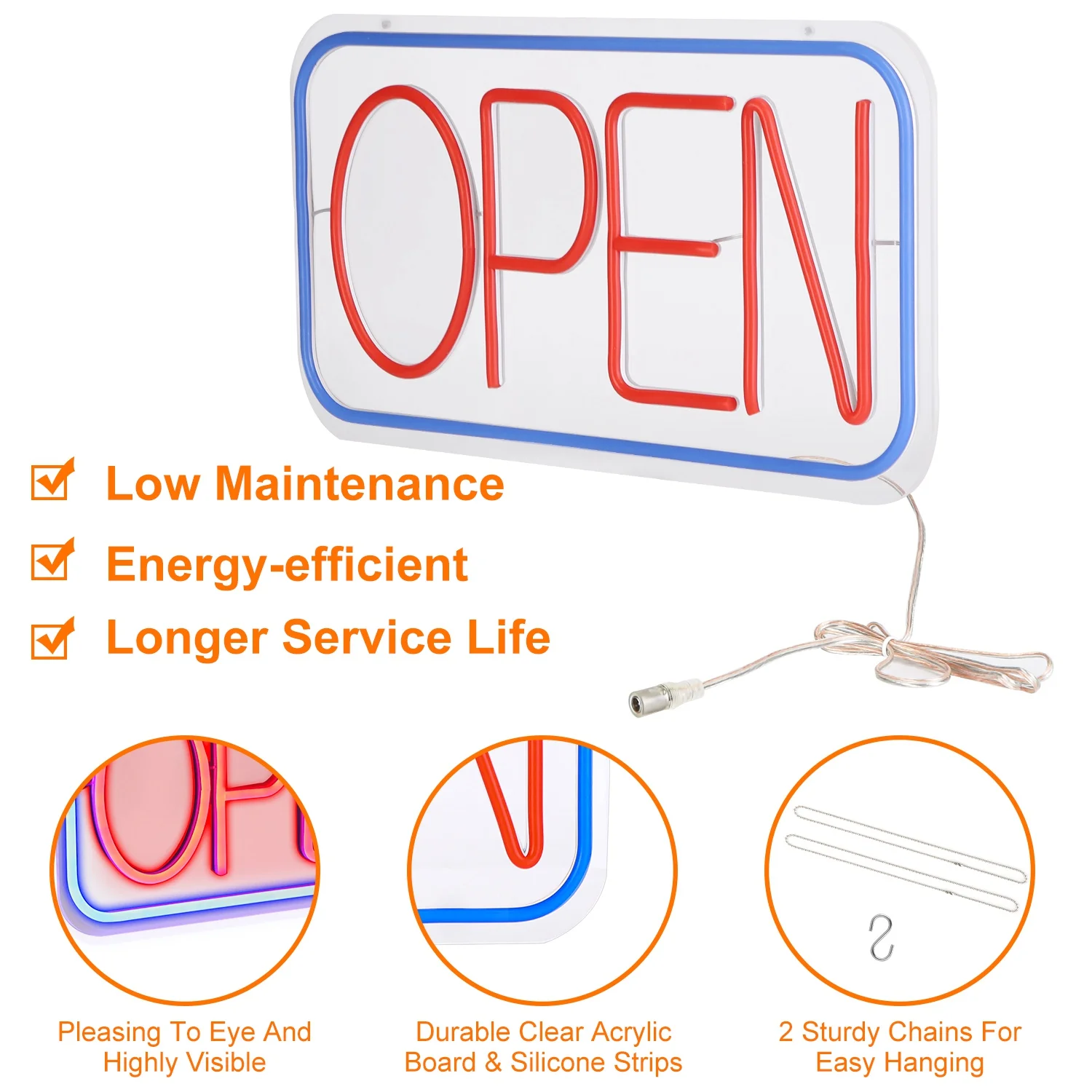 iMounTEK 1.56lbs LED Open Sign 16.5x9.1in Business Neon Open Sign Advertisement Board with 11 Levels Adjustable Brightness, Red Blue